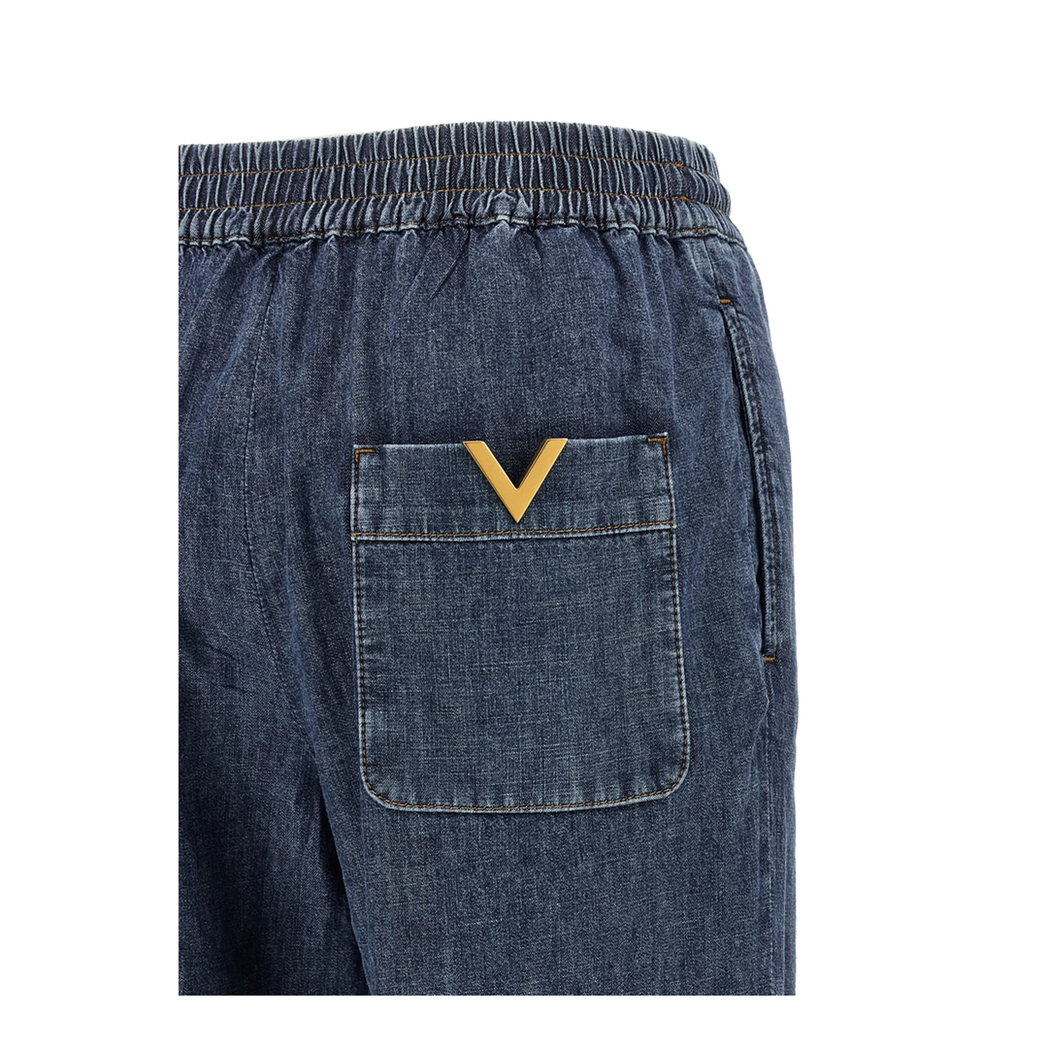 VGold Drawstring Wide Flared Leg Denim Jeans - Blue - Image 4