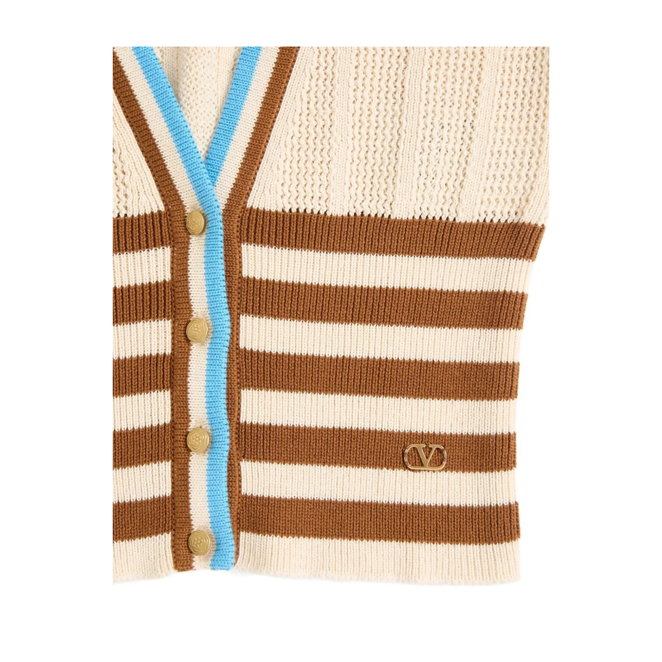 Knit Striped Cropped Cardigan Pink - Image 2