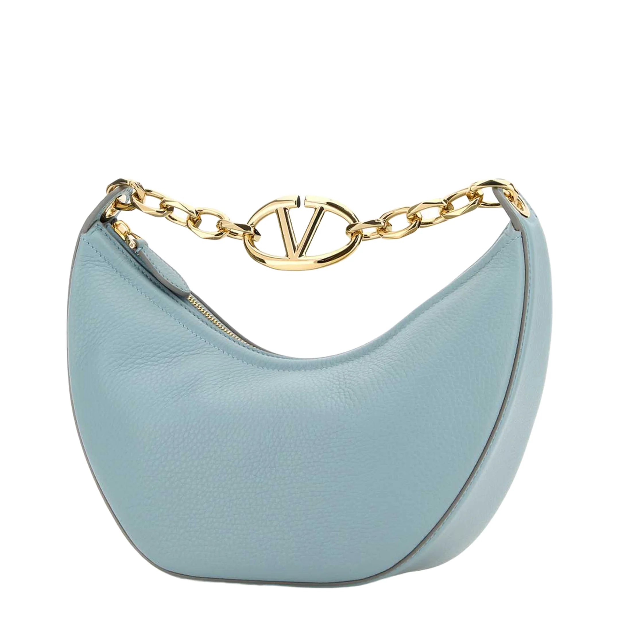 Light Blue Leather Small Hobo Vlogo Moon Handbag - Image 2