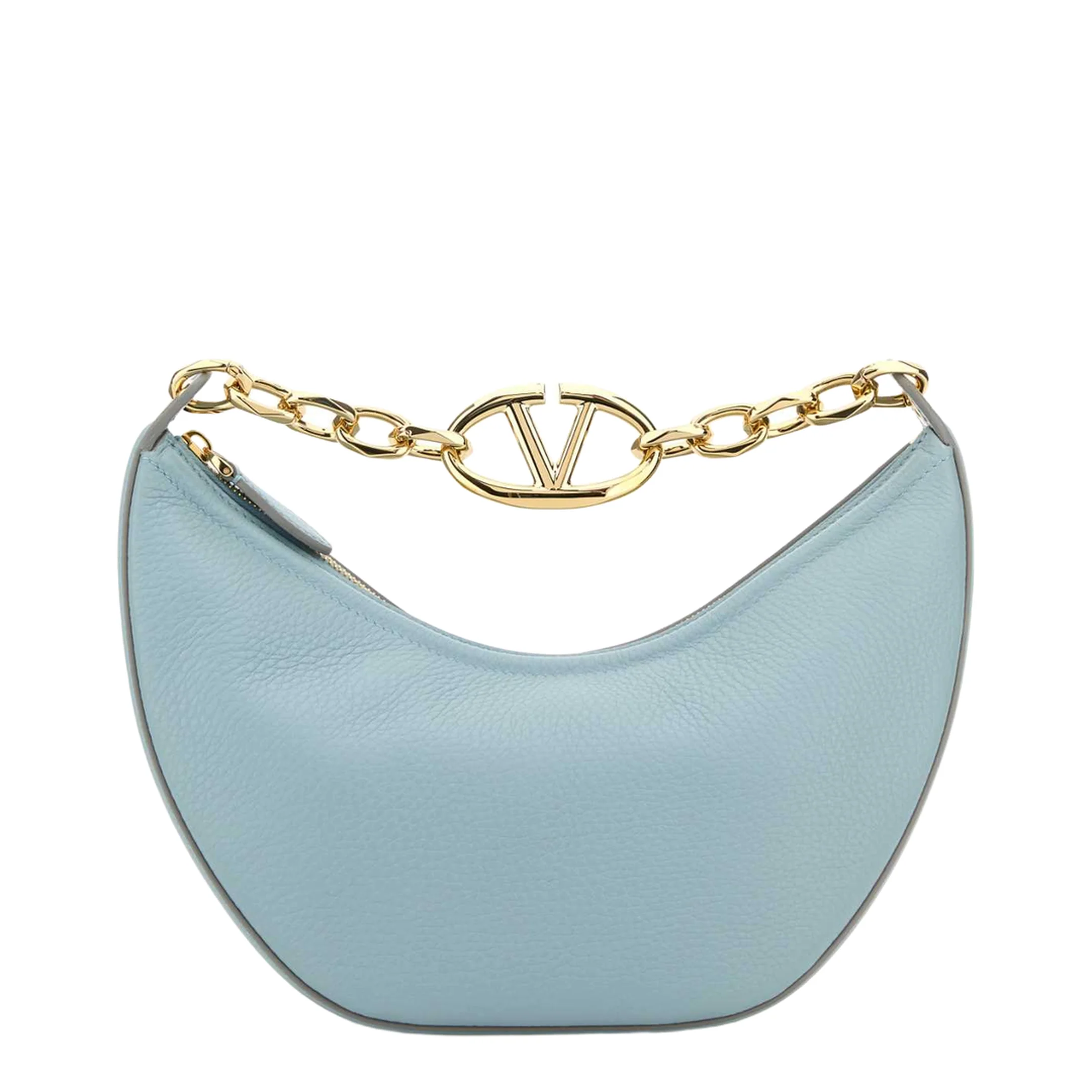 Light Blue Leather Small Hobo Vlogo Moon Handbag - Image 3