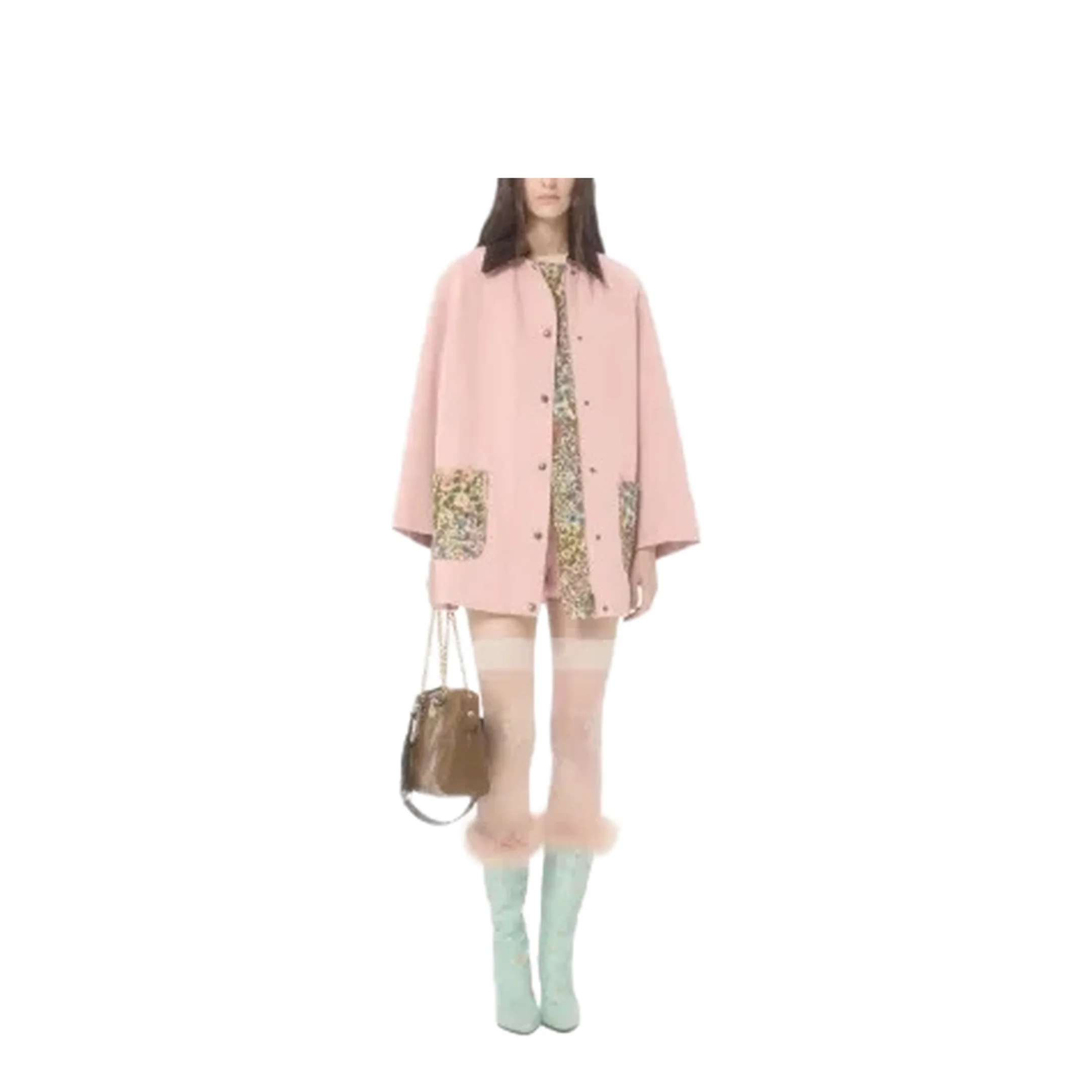 Long Denim Jacket with Floral Pockets Pink - Image 2