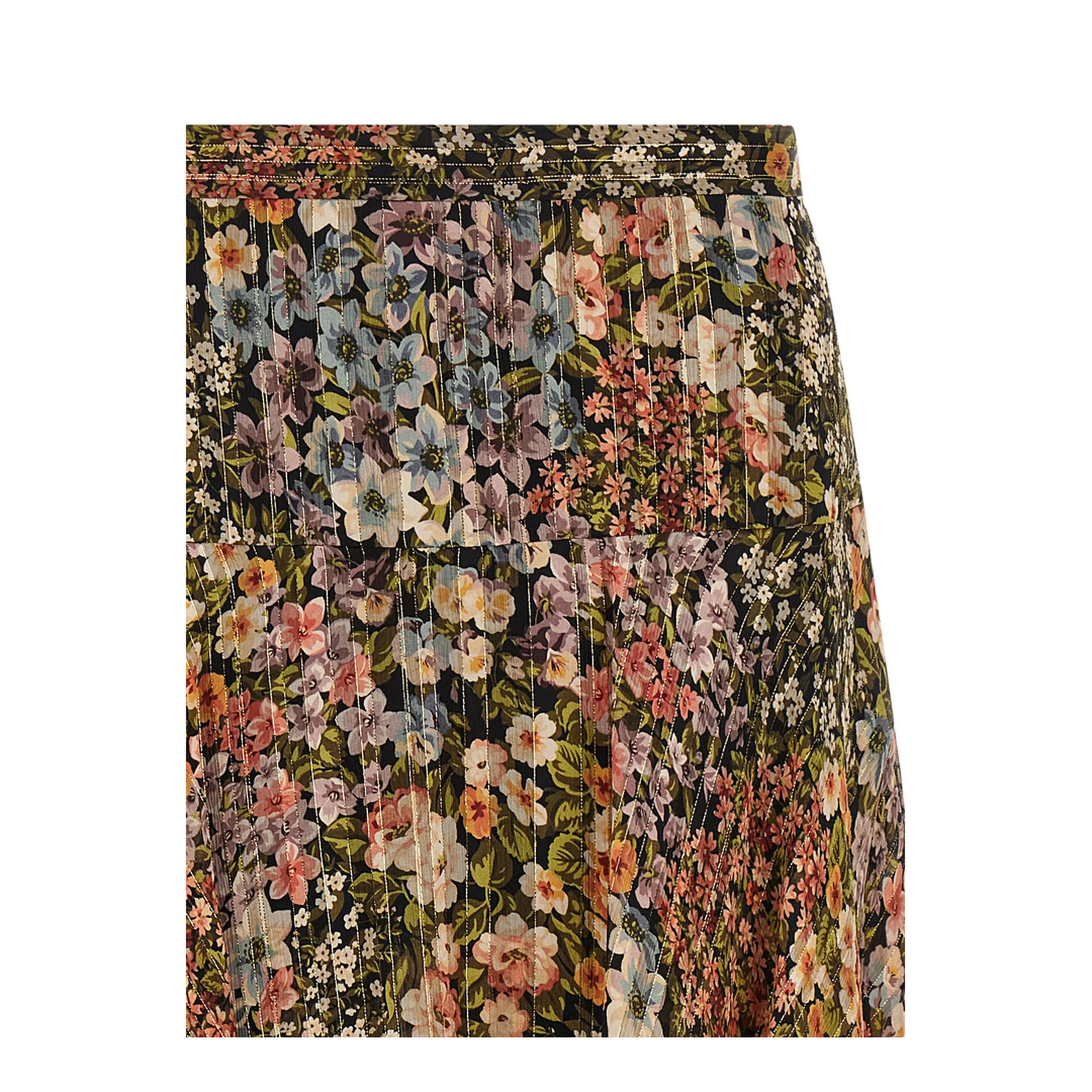 Tiered Floral Metallic Silk Midi Skirt - Image 3