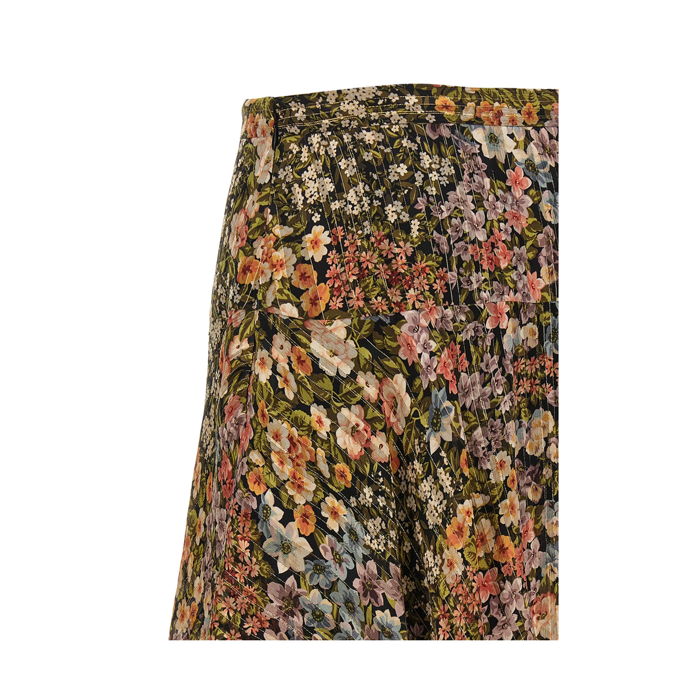 Tiered Floral Metallic Silk Midi Skirt - Image 4