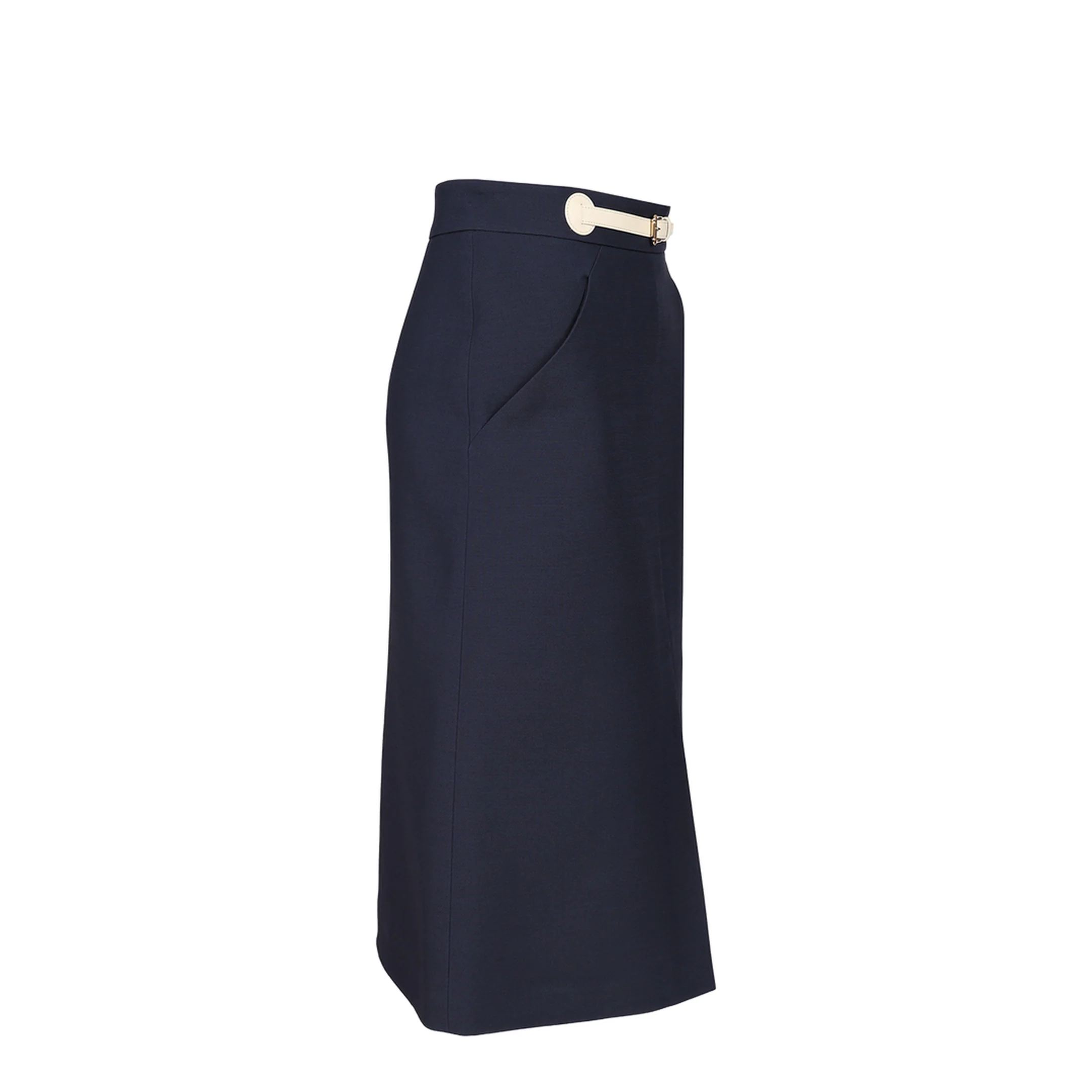 Navy Blue Wool Blend Skirt - Image 3