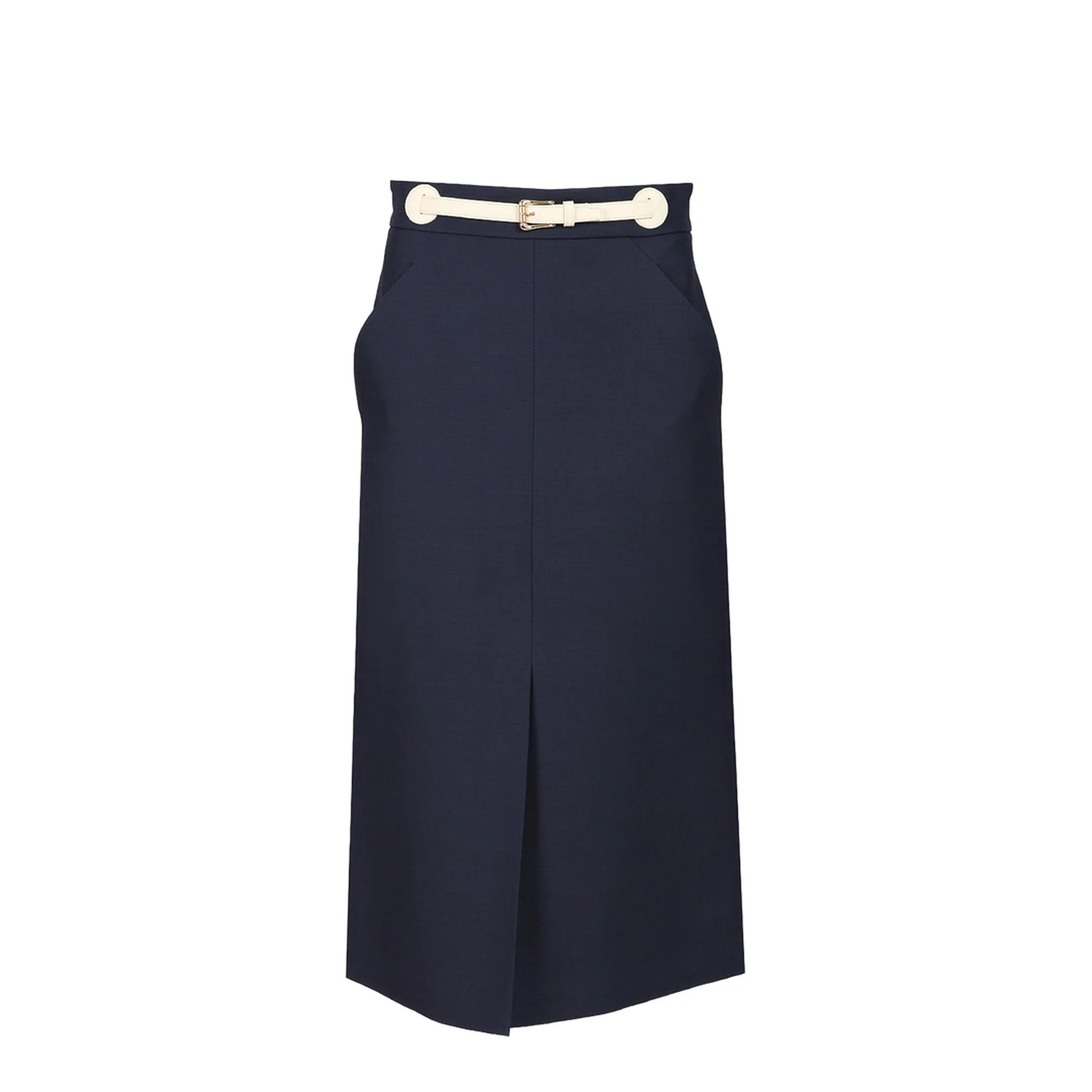 Navy Blue Wool Blend Skirt - Image 5