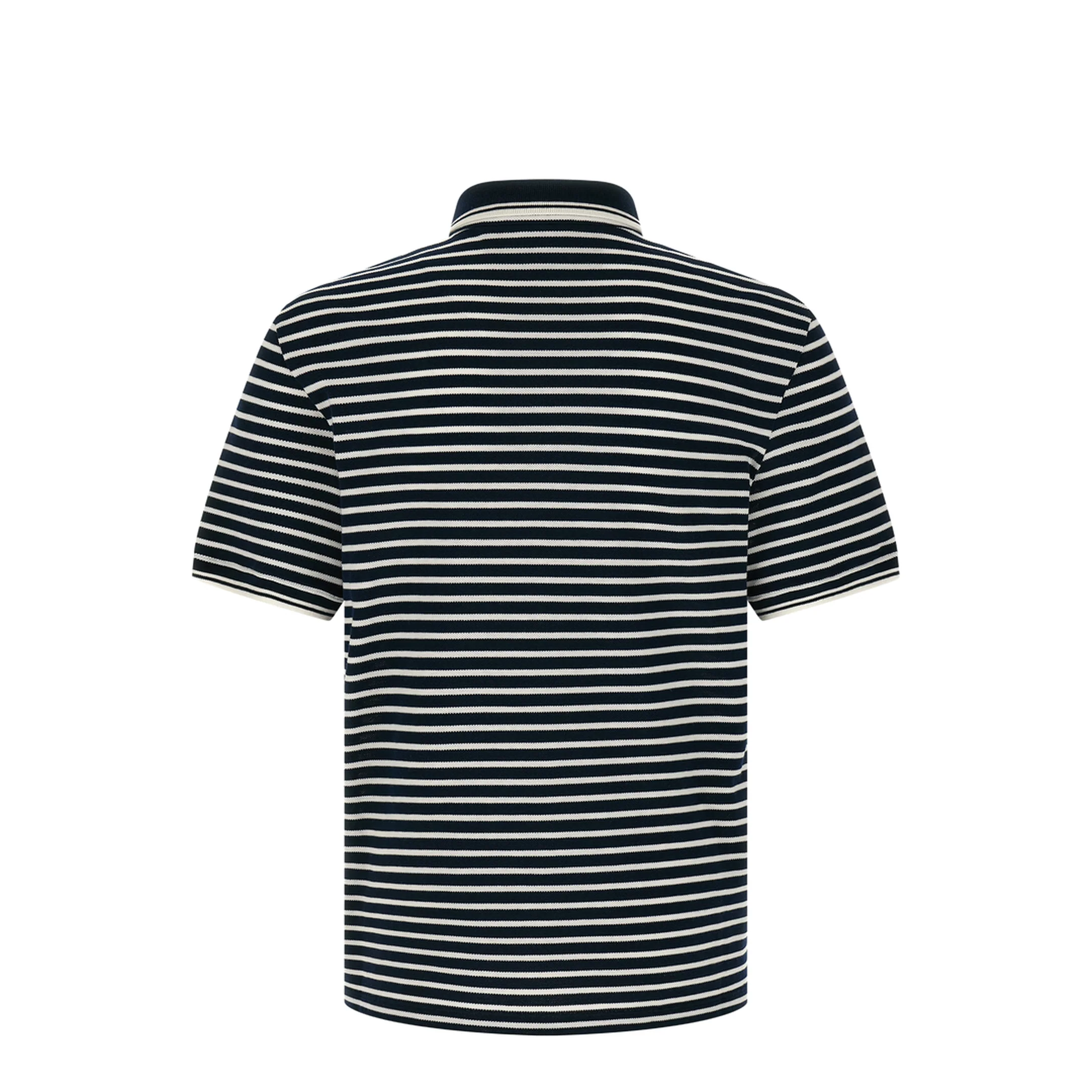 Striped Cotton Pique Polo Shirt - Black - Image 2