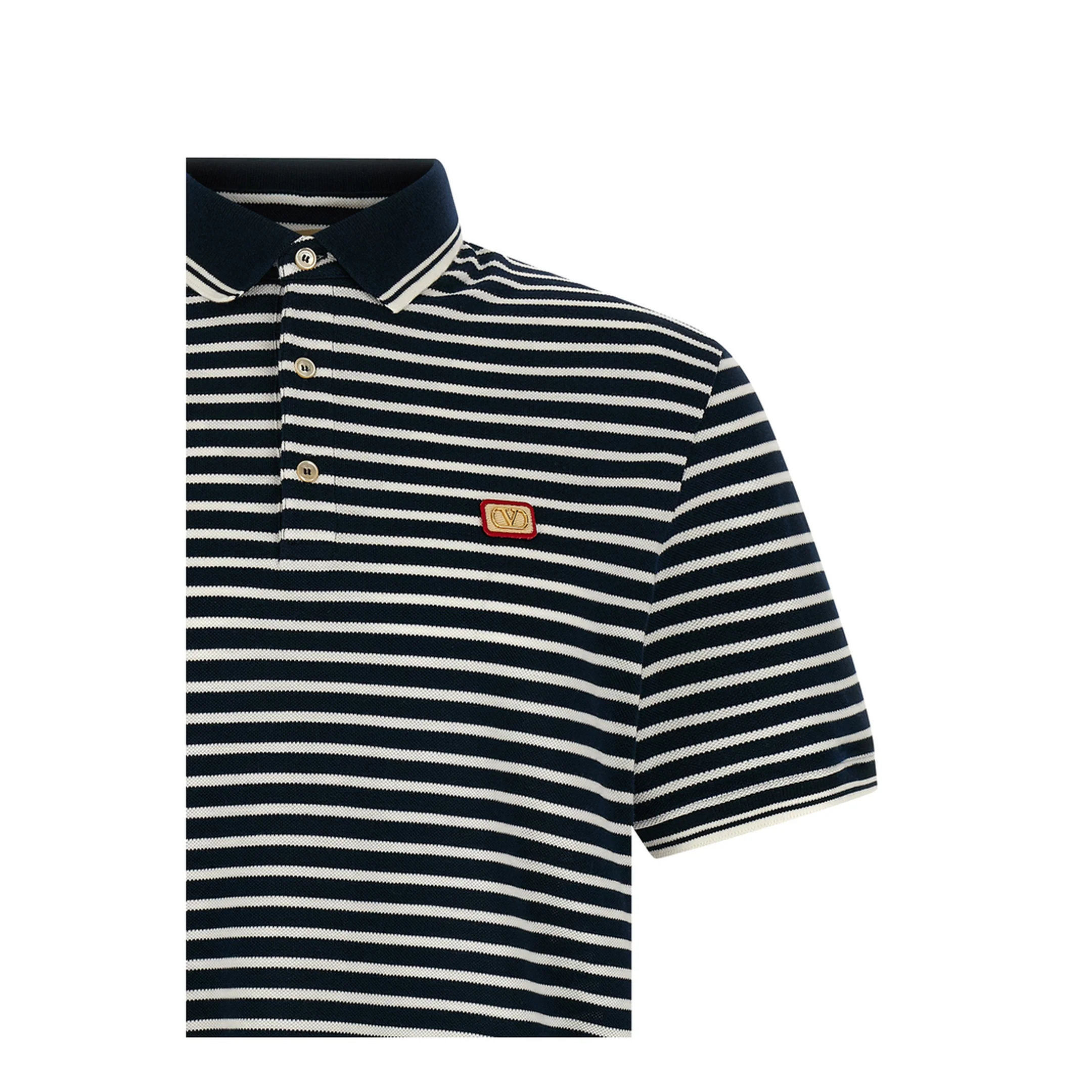 Striped Cotton Pique Polo Shirt - Black - Image 3