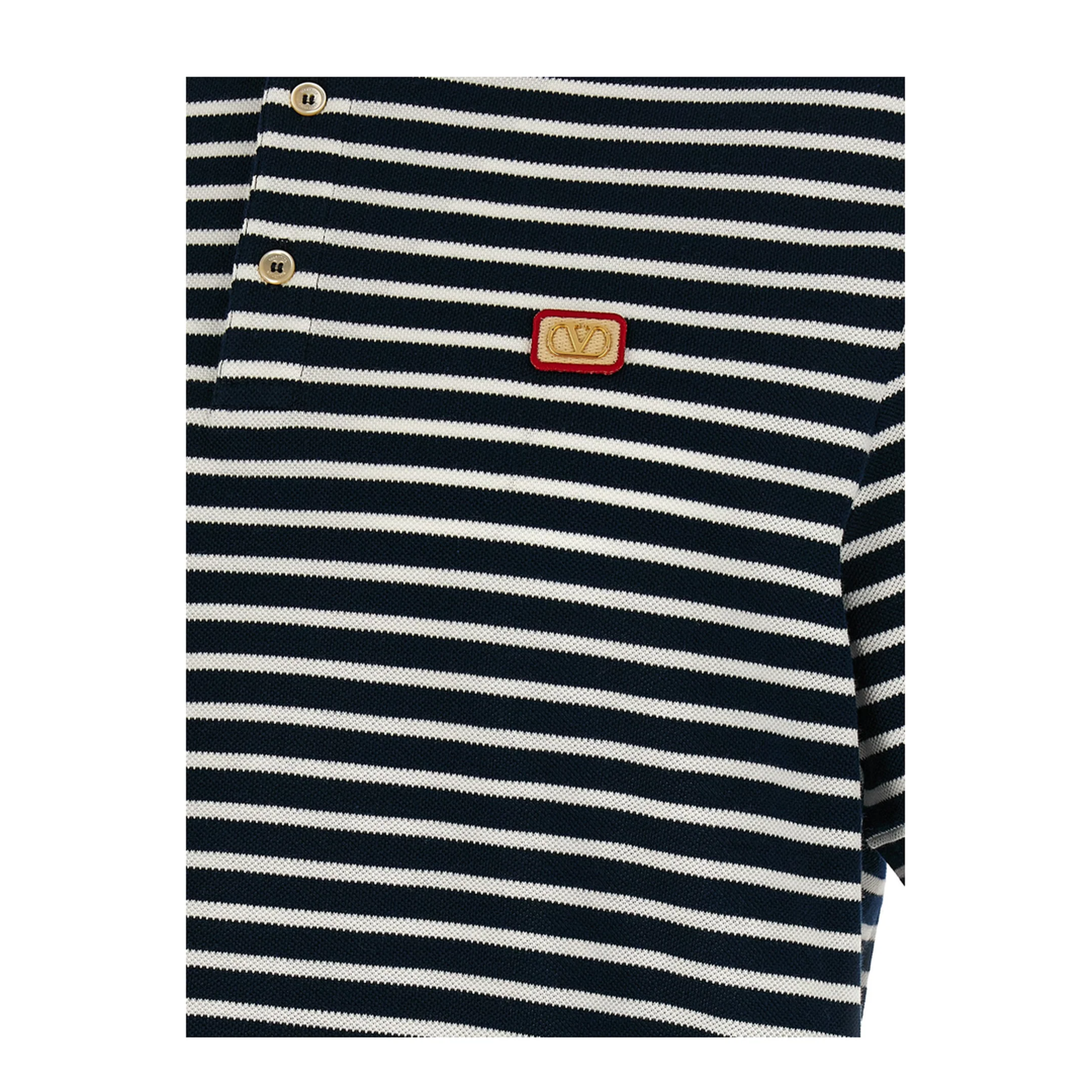 Striped Cotton Pique Polo Shirt - Black - Image 4