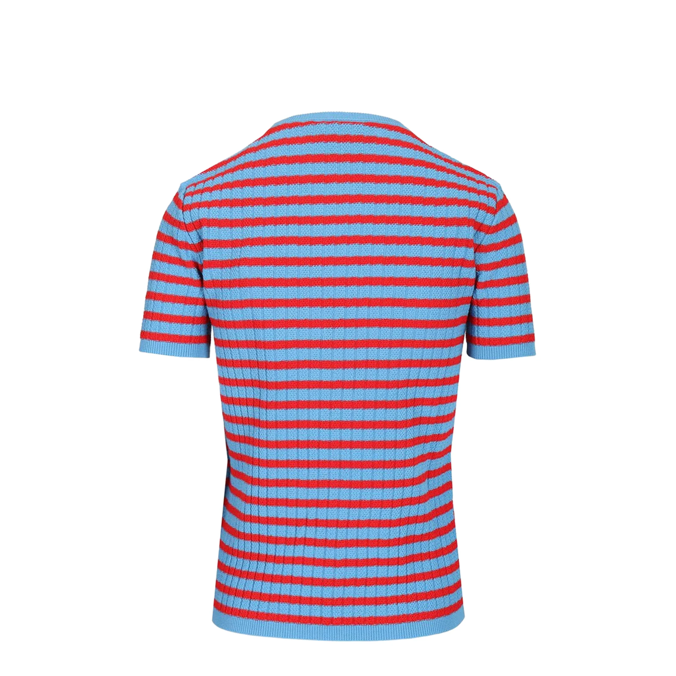 Women's Ribbed Striped Cotton T-Shirt Red/Blue - Image 2
