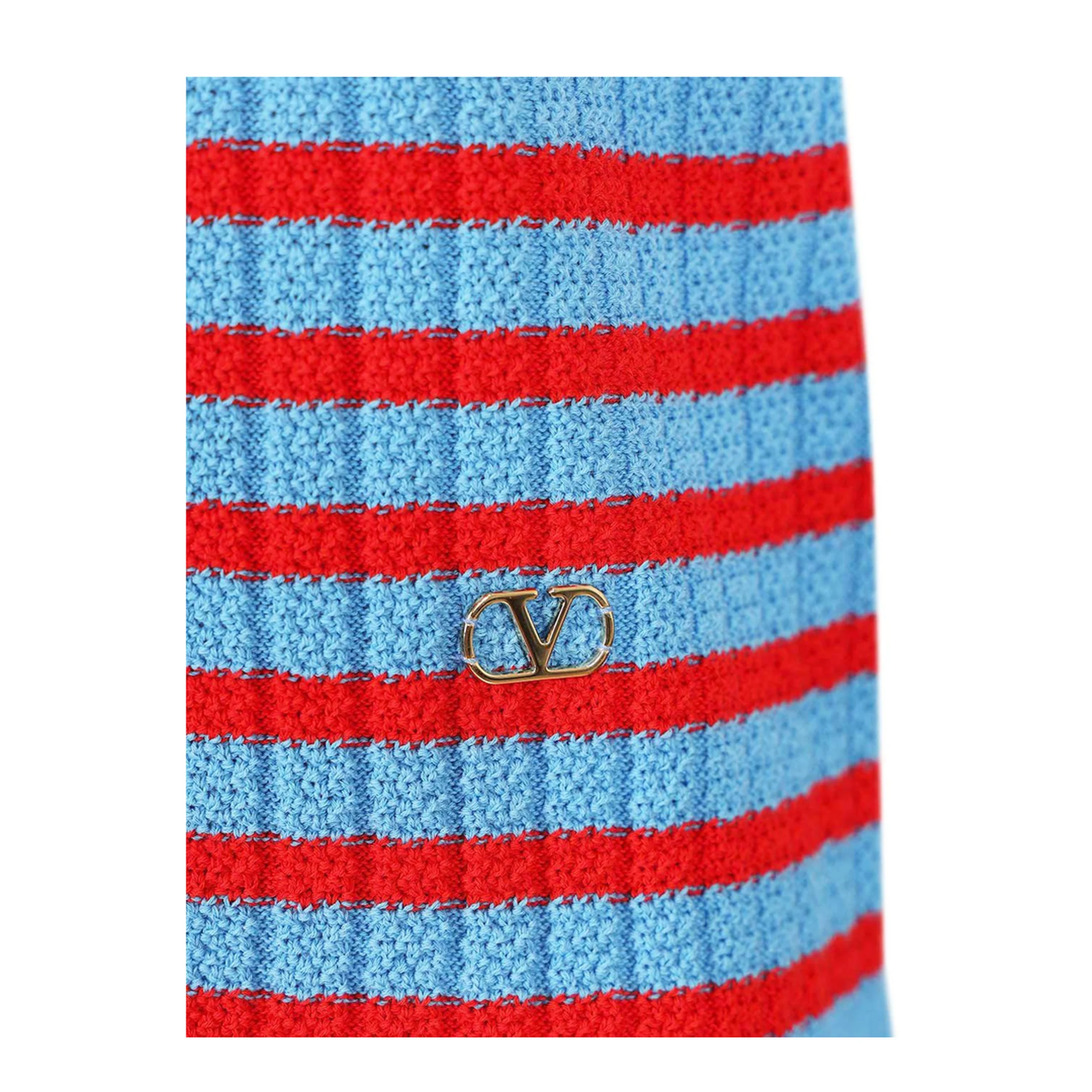Women's Ribbed Striped Cotton T-Shirt Red/Blue - Image 3