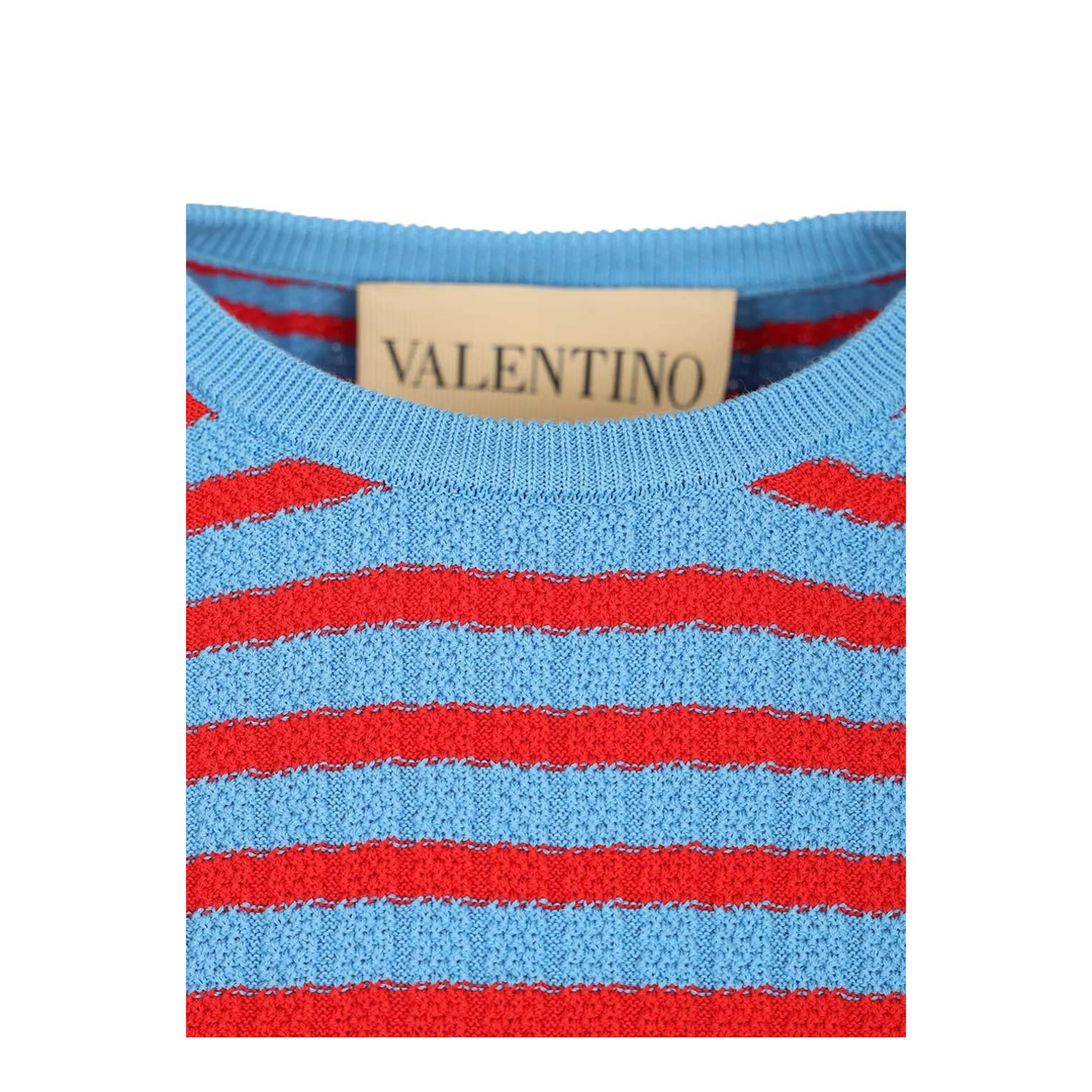 Women's Ribbed Striped Cotton T-Shirt Red/Blue - Image 4