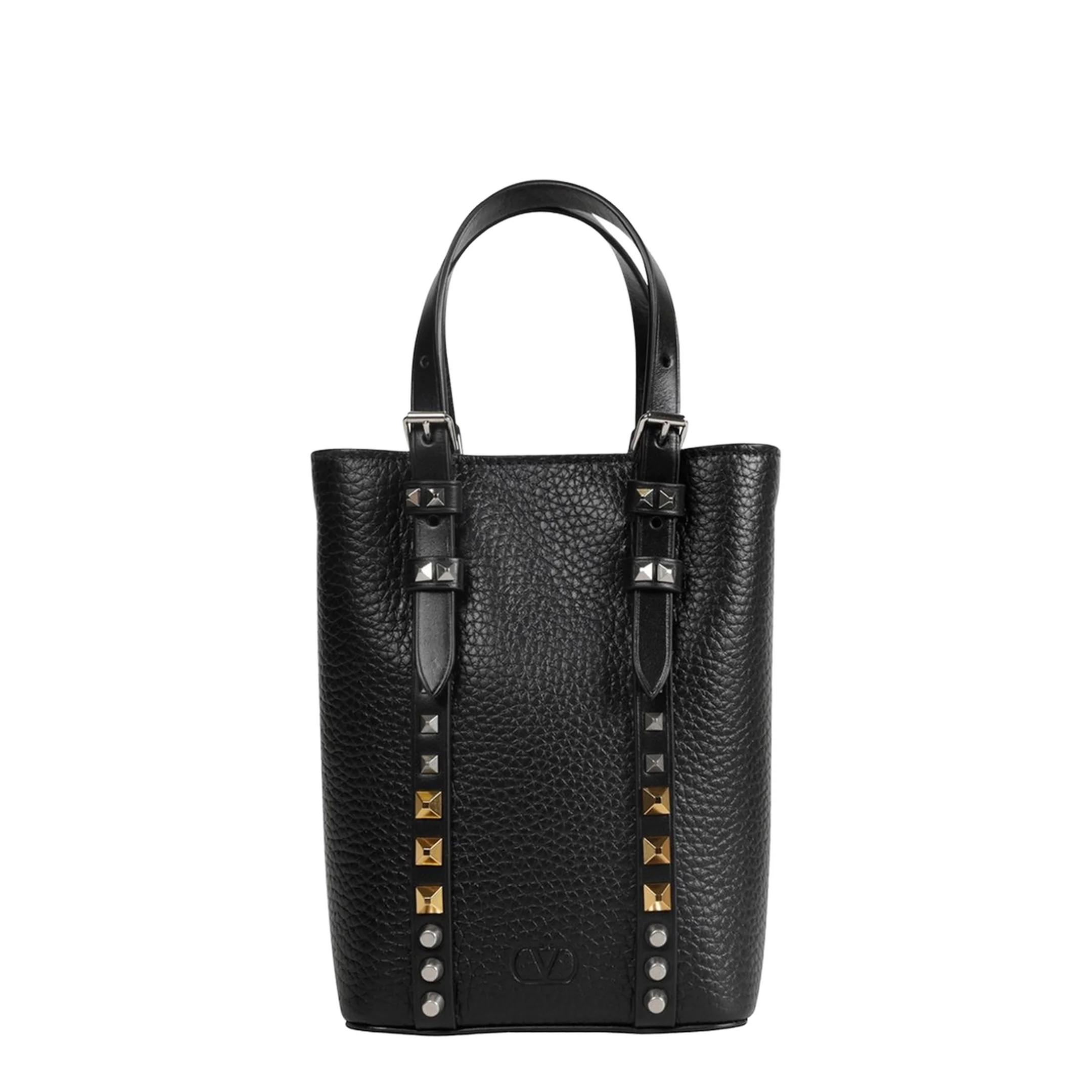 Rockstud Leather Mini Tote Bag - Black