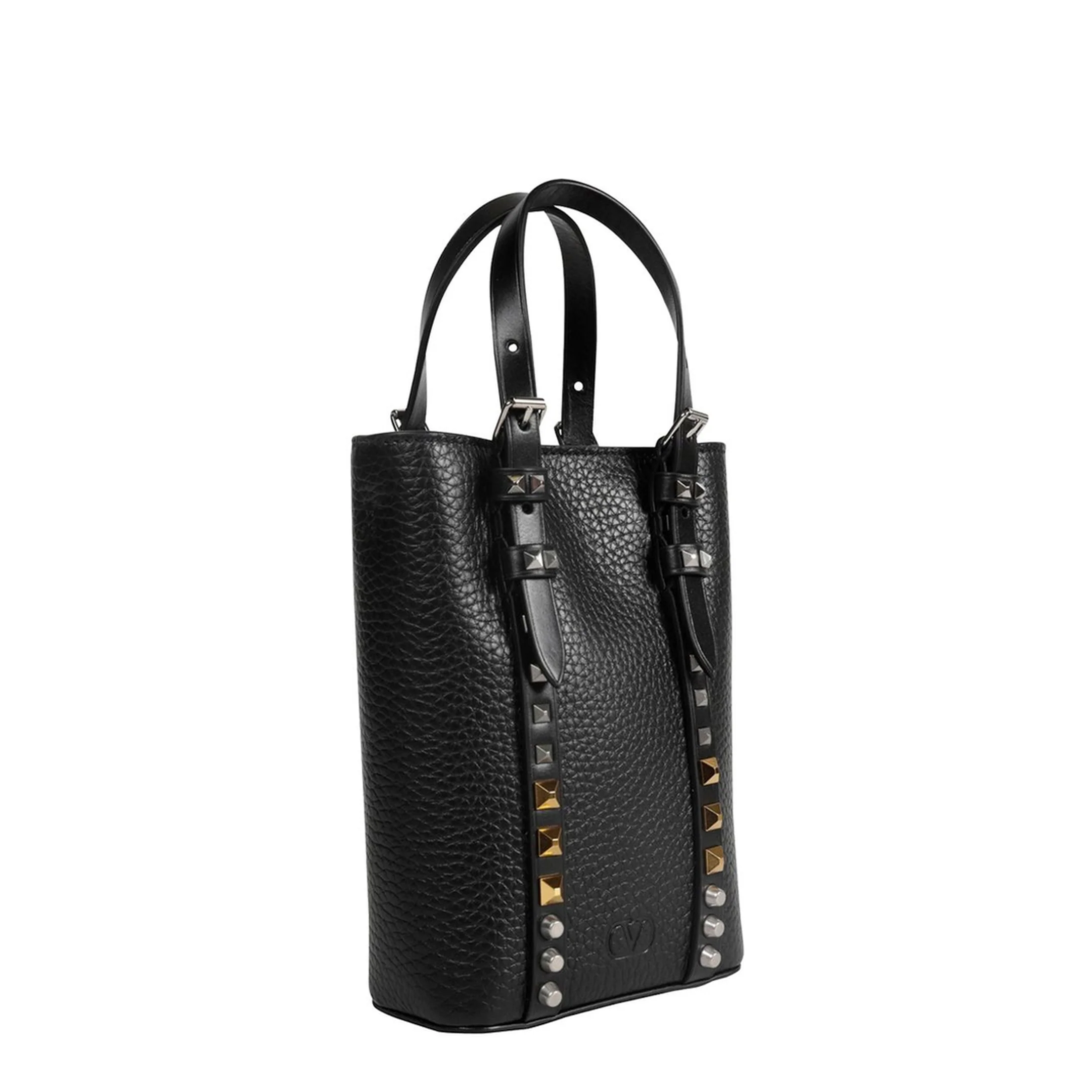 Rockstud Leather Mini Tote Bag - Black - Image 3