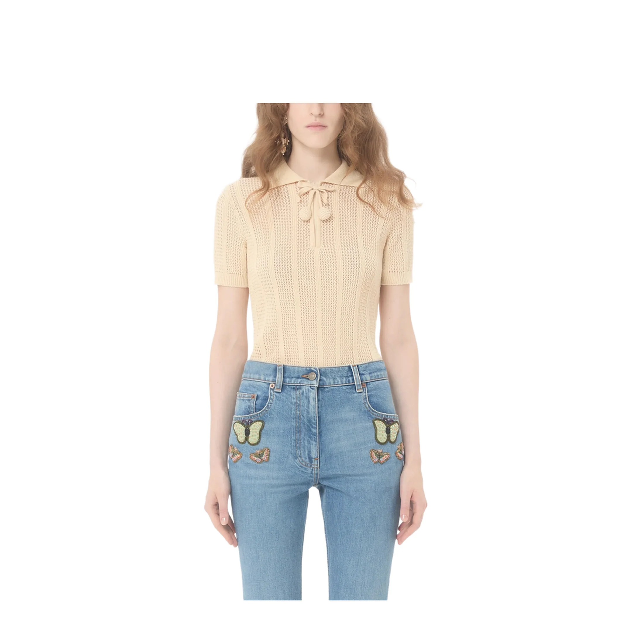 Embroidered Cotton Knit Polo - Ivory - Image 2