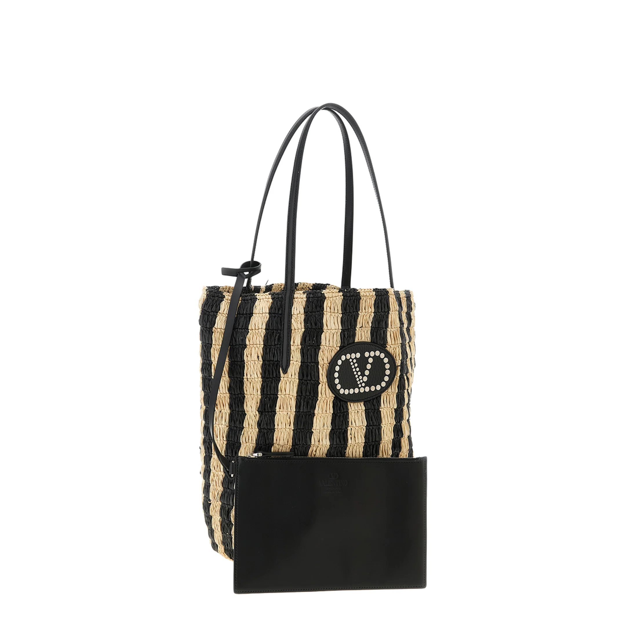 Striped Raffia Tote Bag - Black - Image 3