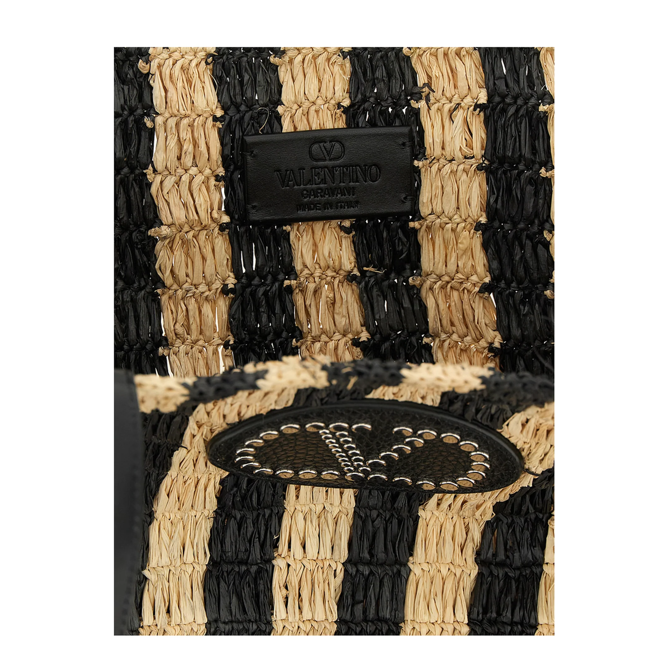 Striped Raffia Tote Bag - Black - Image 4