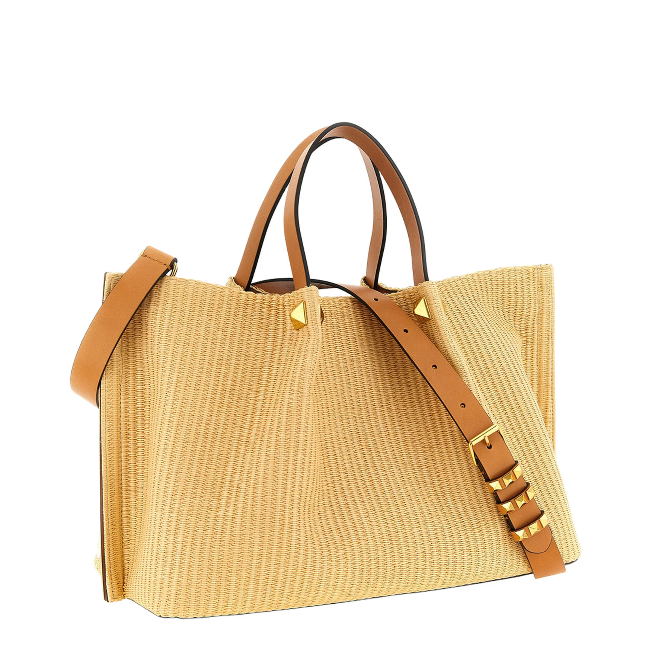 Floral Embroidery Medium Woven Tote Bag - Beige - Image 2