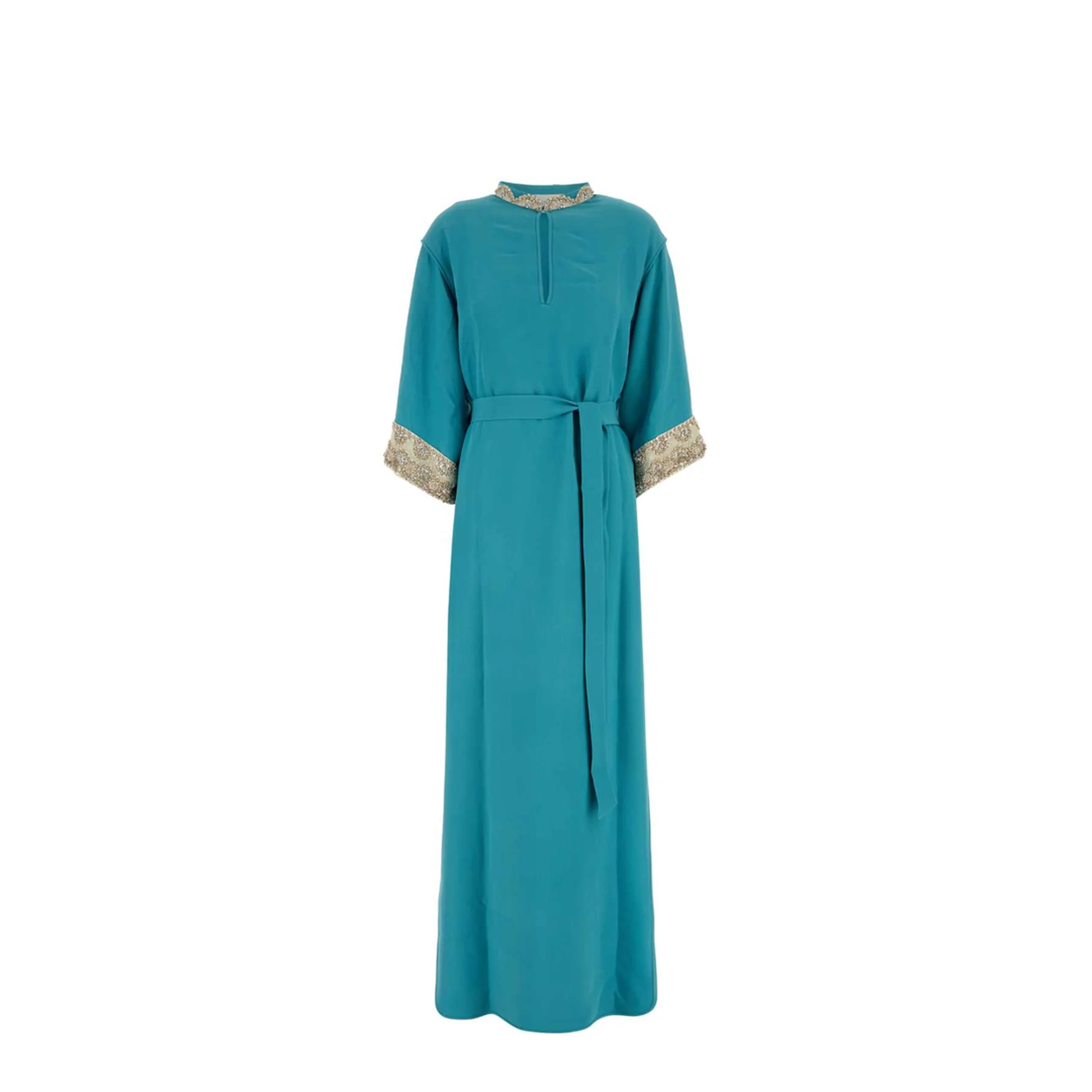 Turquoise Crepe Long Dress - Image 3