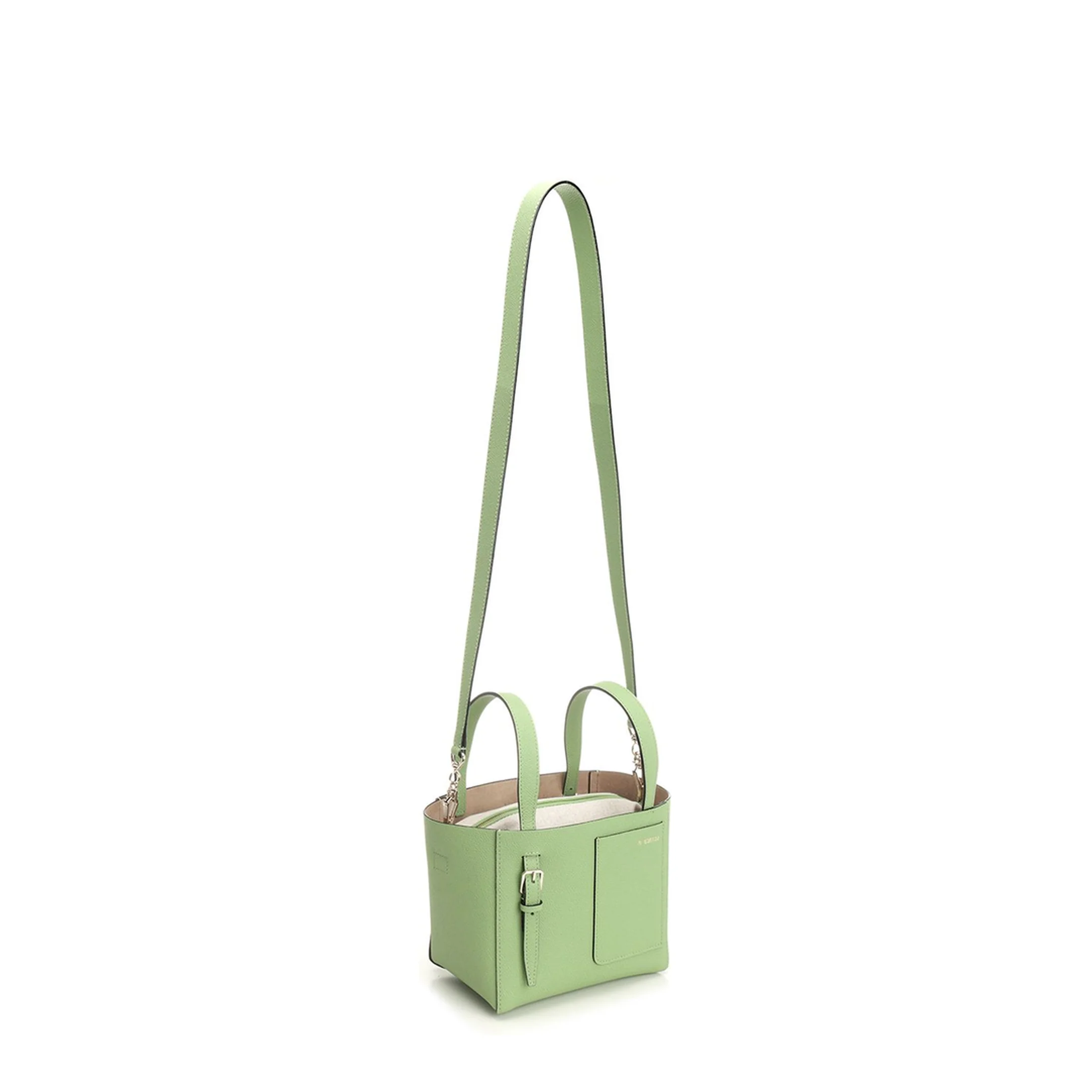 Micro Bucket Leather Shoulder Bag - Green - Image 5