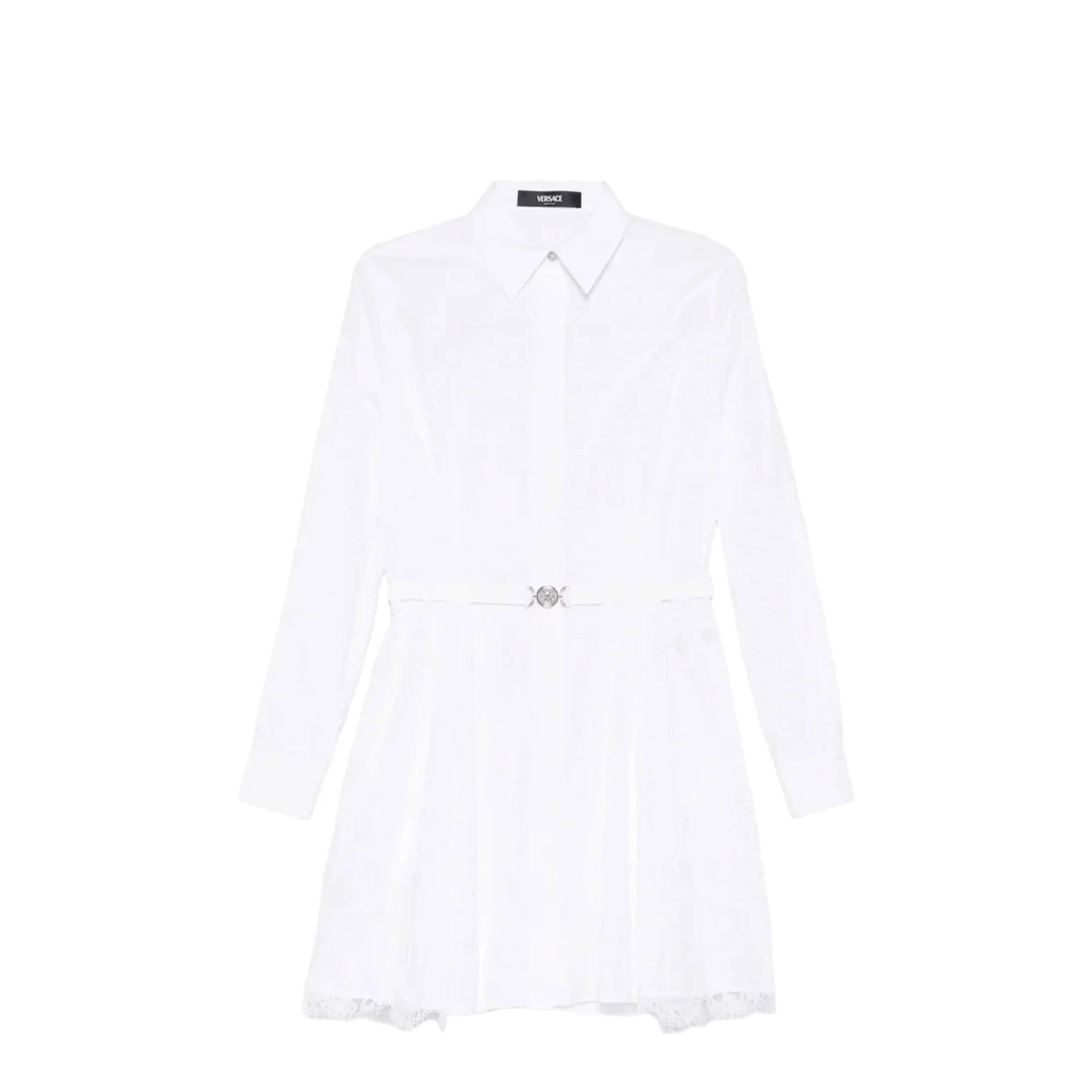 Belted Cotton Shirt Dress - White - Image 2