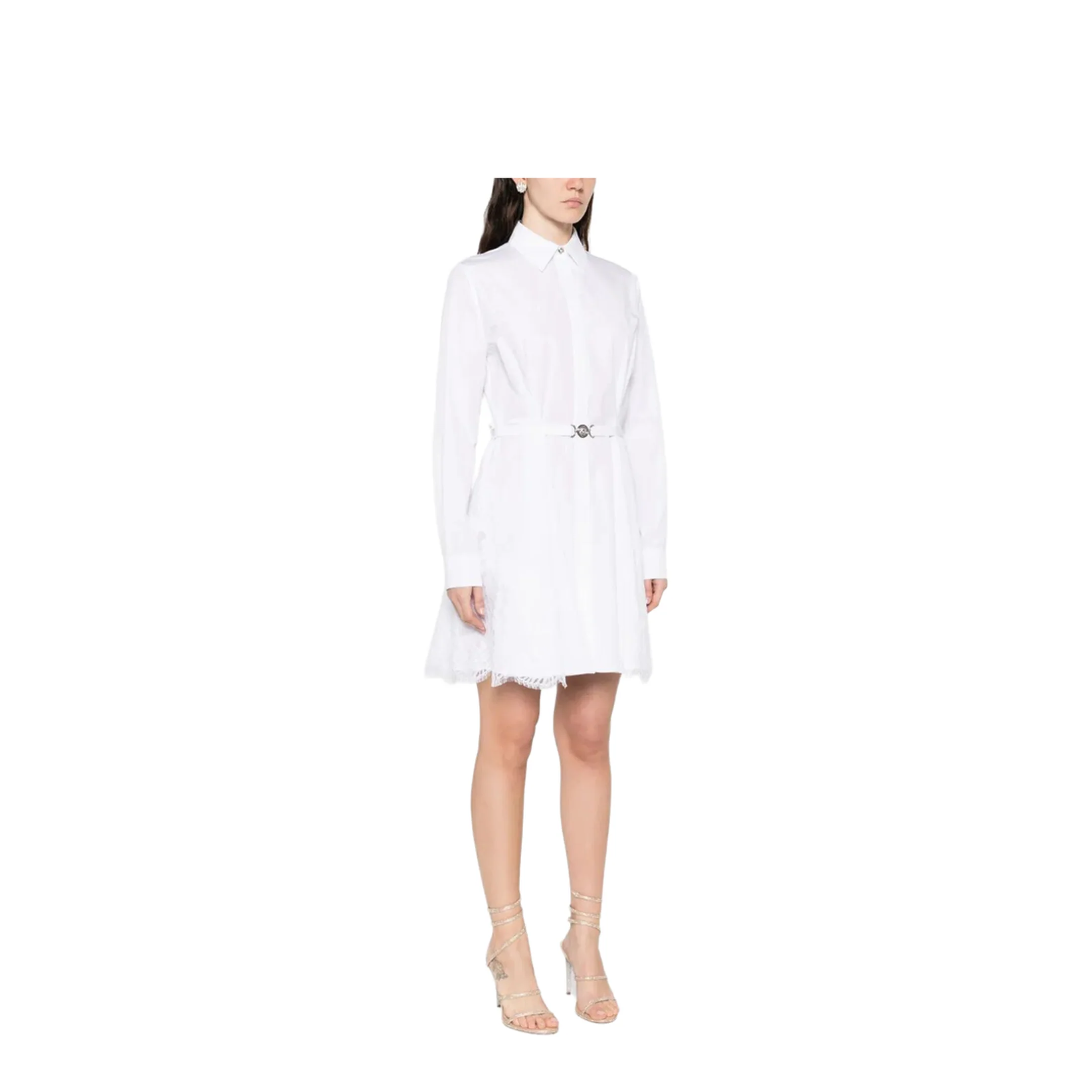 Belted Cotton Shirt Dress - White - Image 3