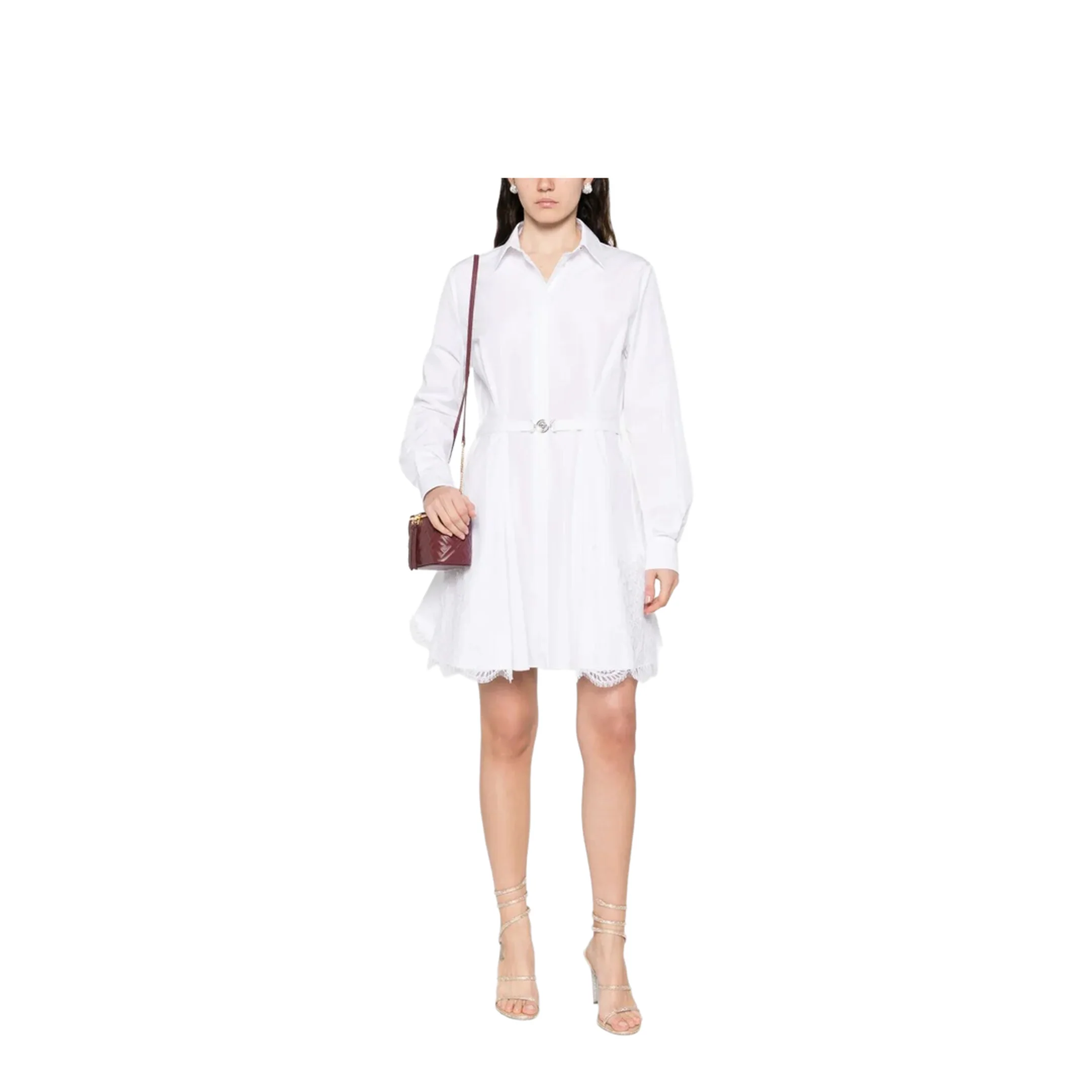 Belted Cotton Shirt Dress - White - Image 5