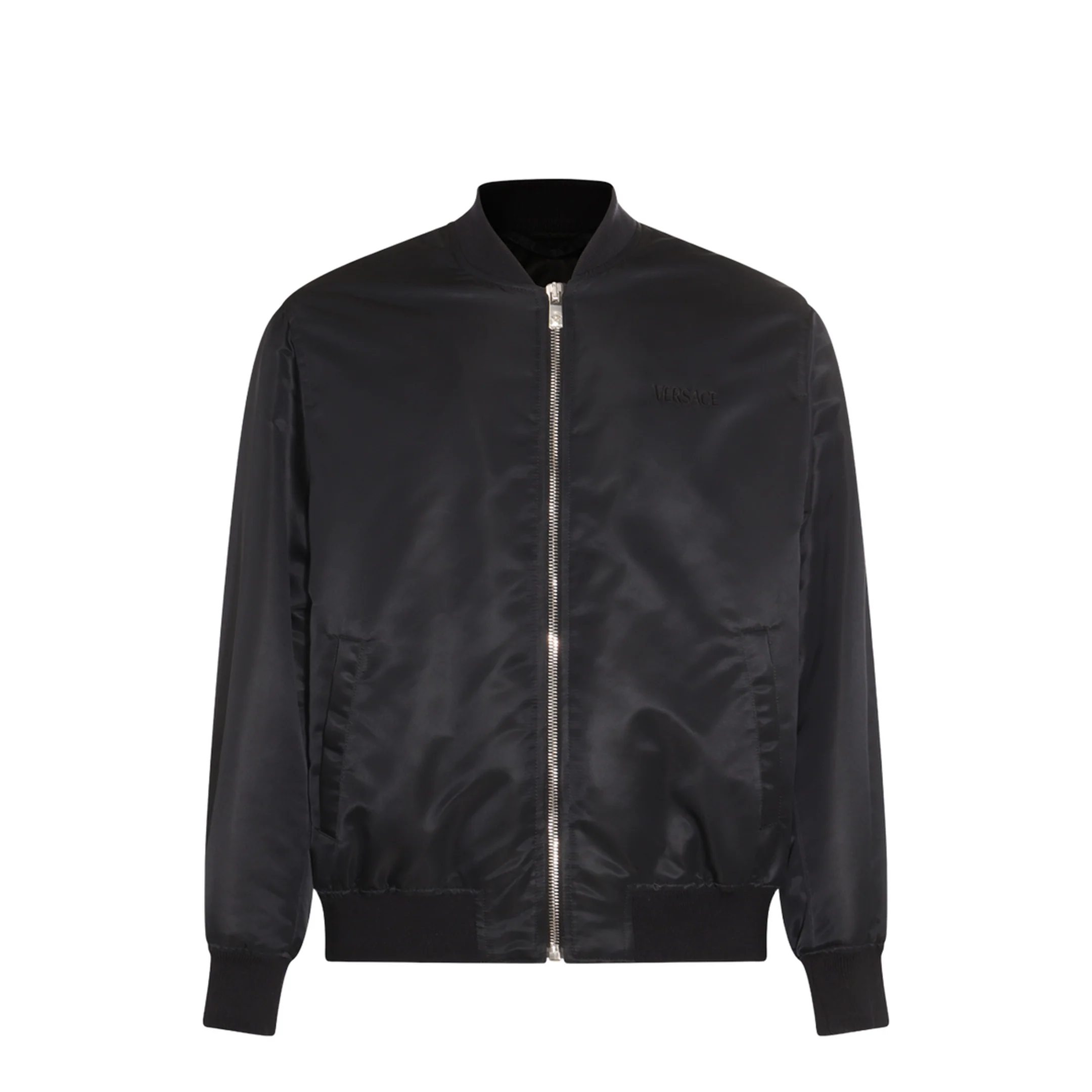 Black And Multicolour Printed Bomber Down Jacket