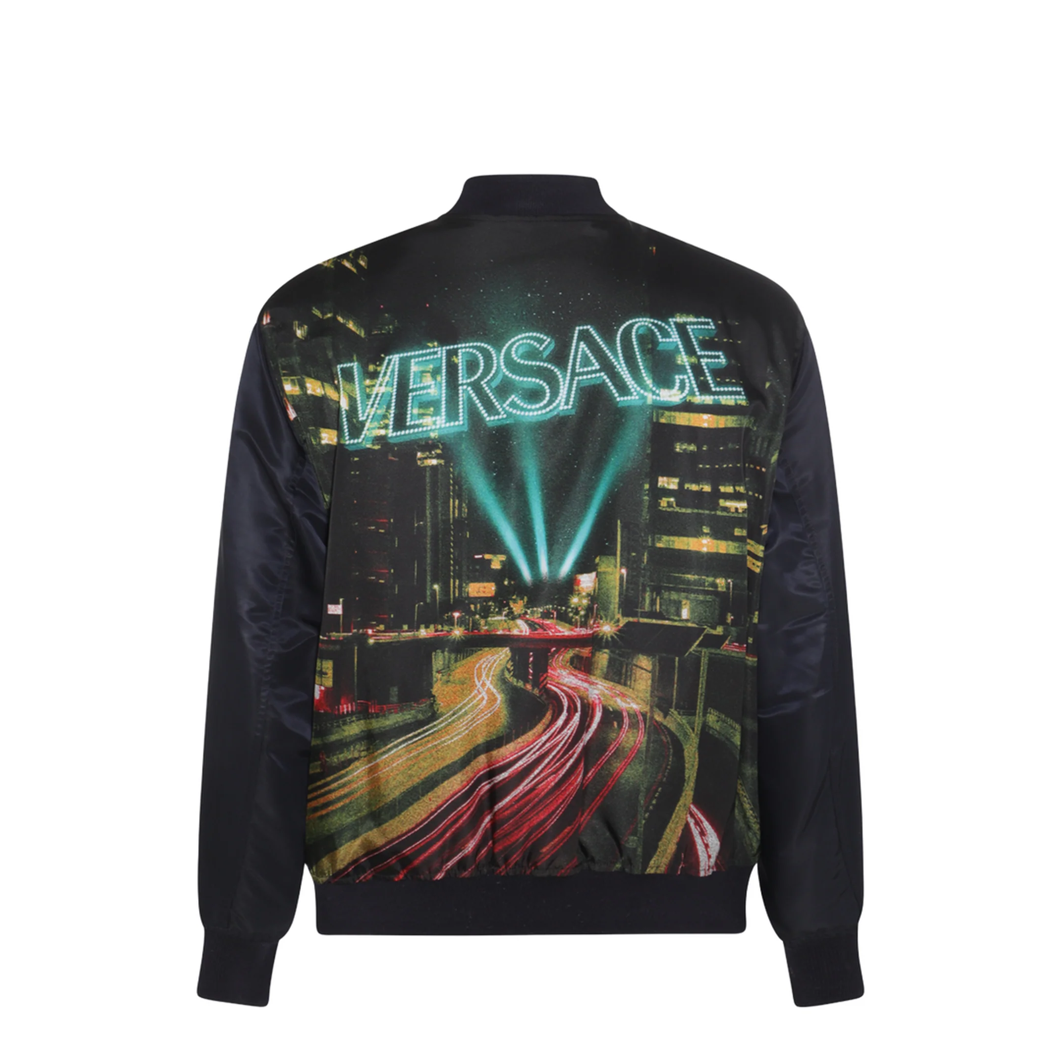 Black And Multicolour Printed Bomber Down Jacket - Image 2