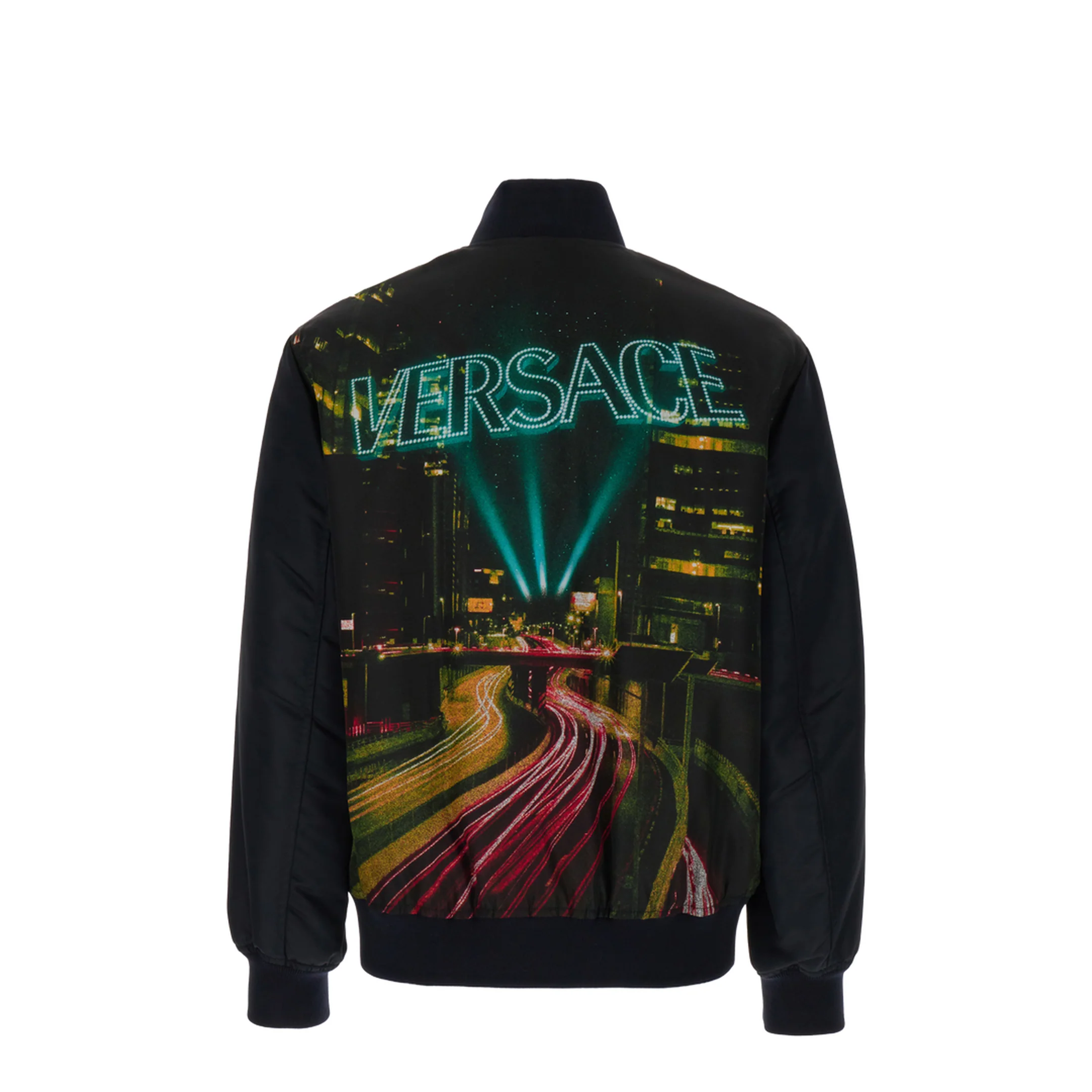Black And Multicolour Printed Bomber Down Jacket - Image 4