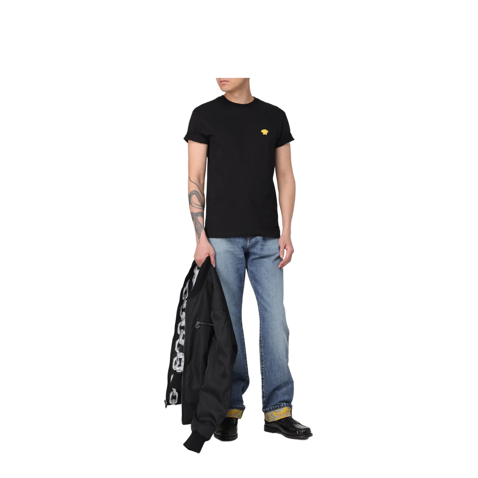 Black Crewneck T-Shirt with Medusa Embroidery - Image 2