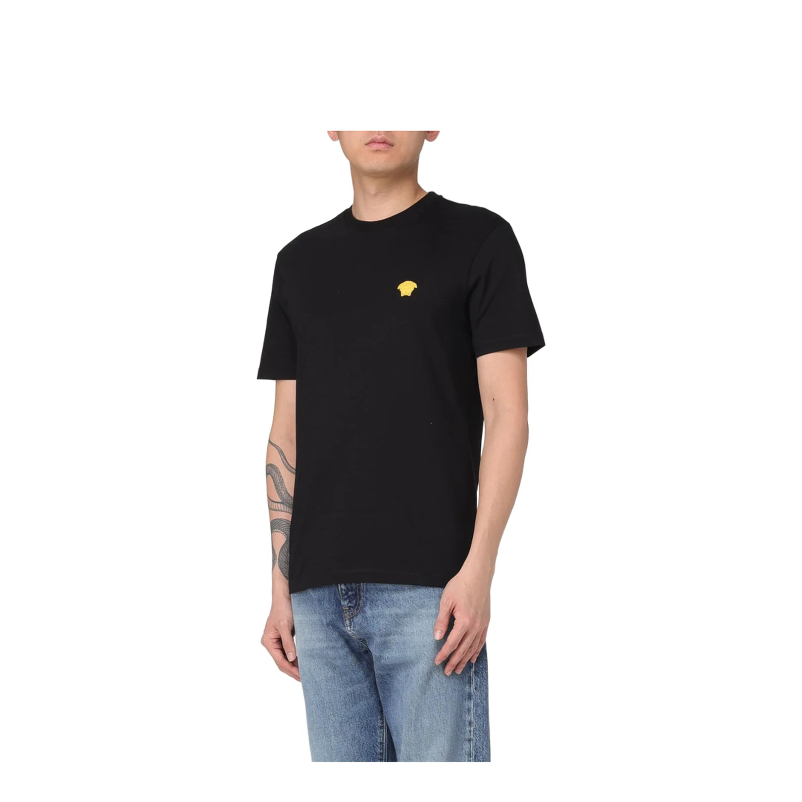 Black Crewneck T-Shirt with Medusa Embroidery - Image 4