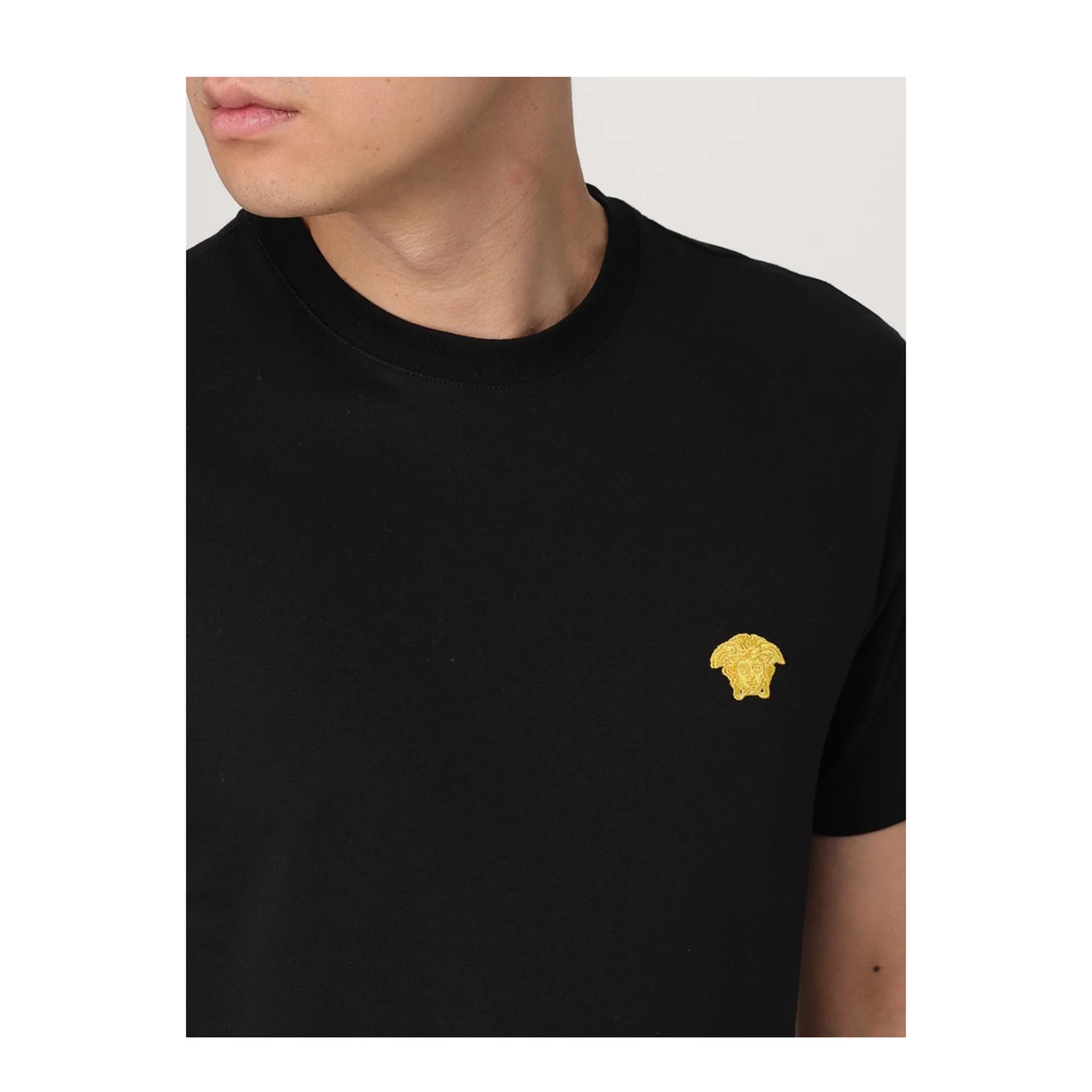 Black Crewneck T-Shirt with Medusa Embroidery - Image 5