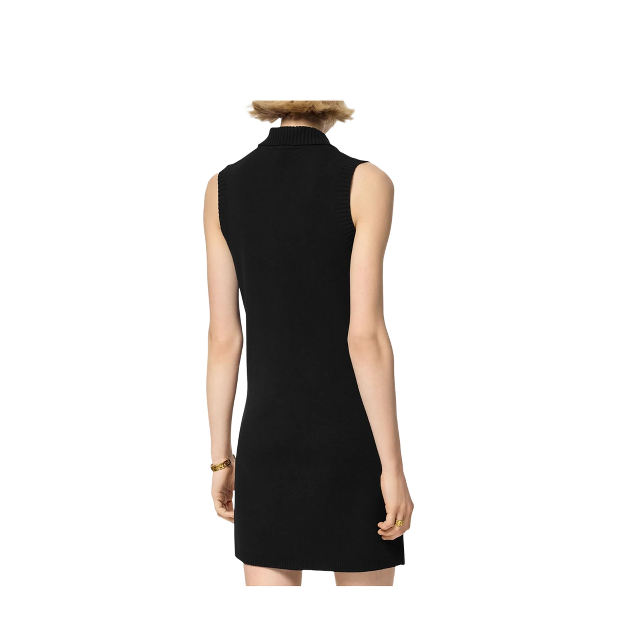 Black Mini Sleeveless Dress with Medusa Detail - Image 2