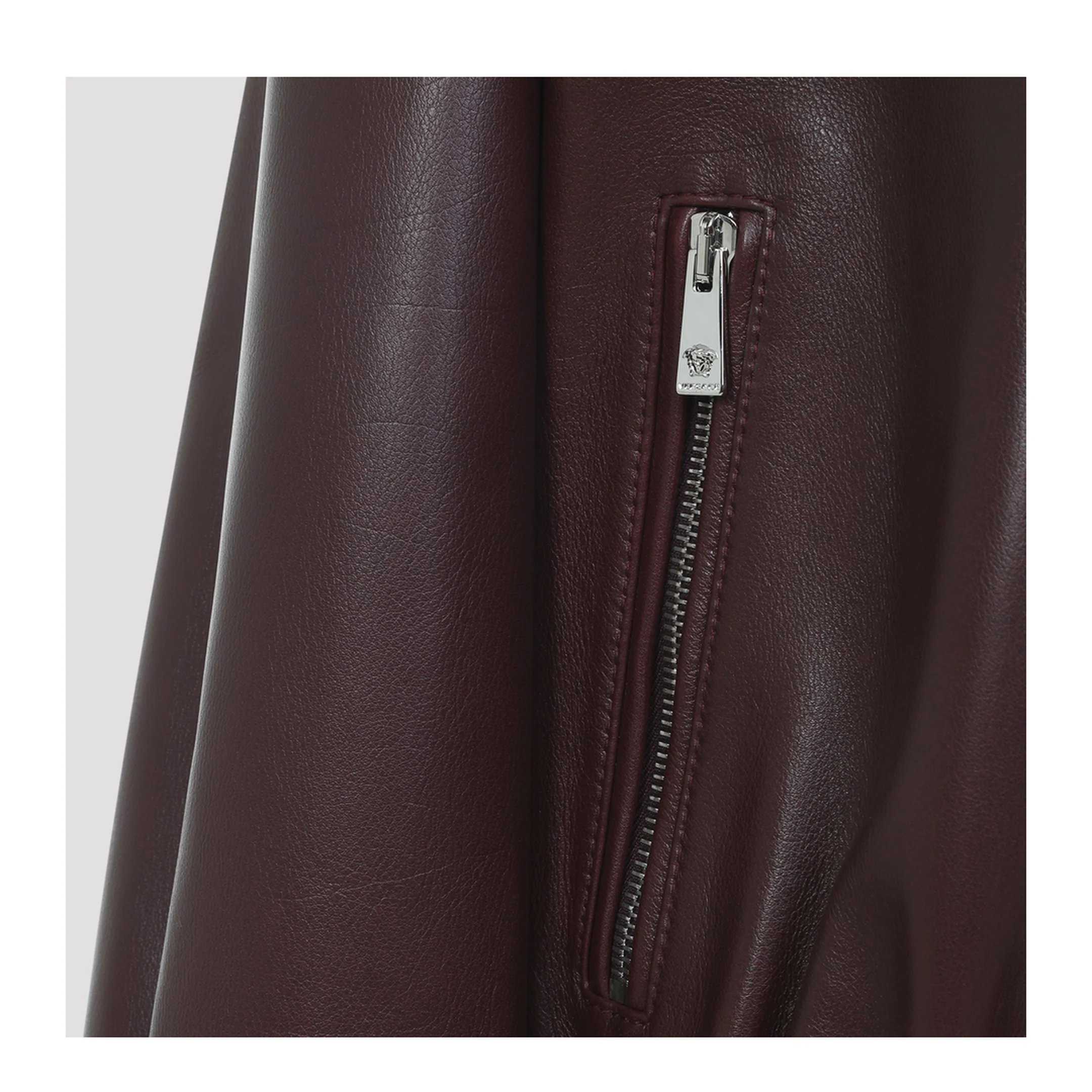 Zipped Leather Jacket Dark Brown - Image 3