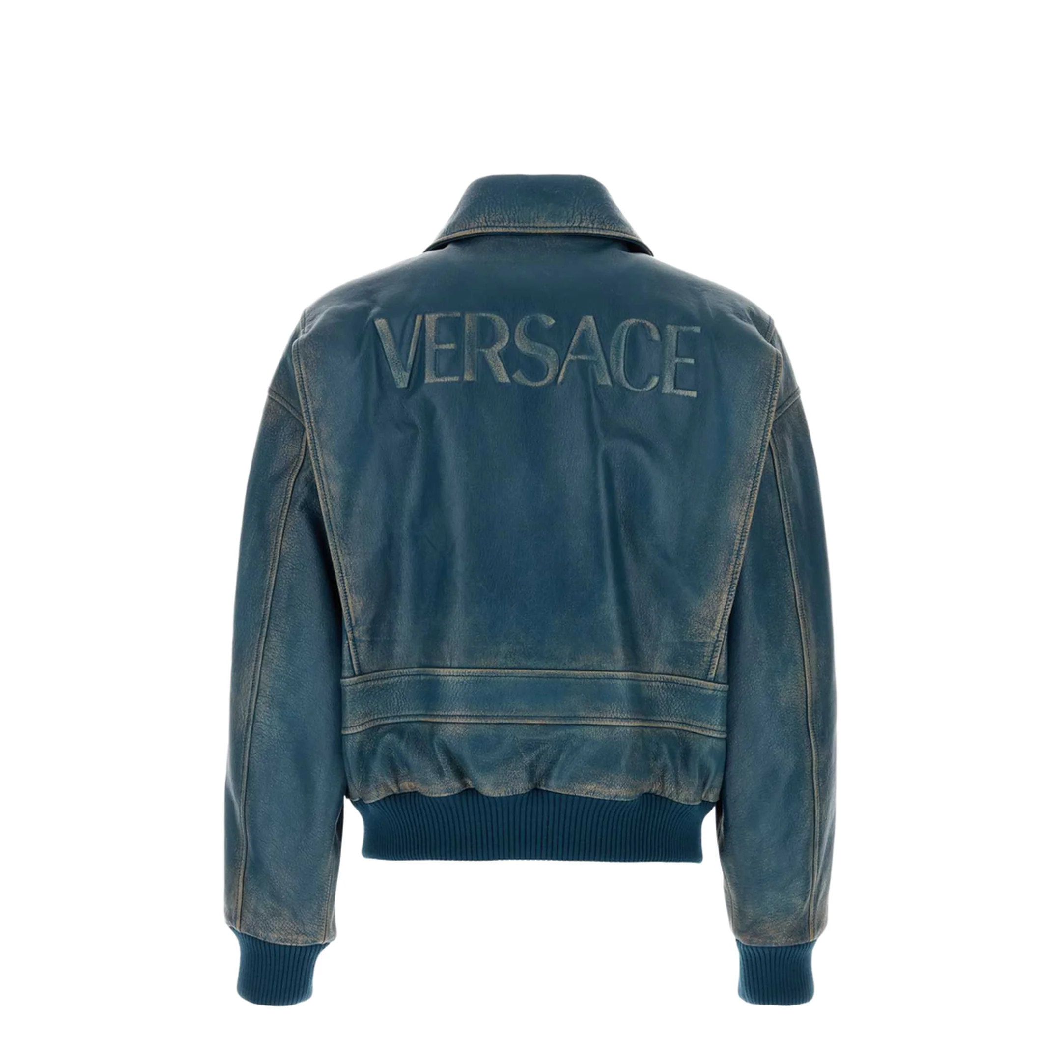 Pocket Zip Leather Jacket Blue - Image 2