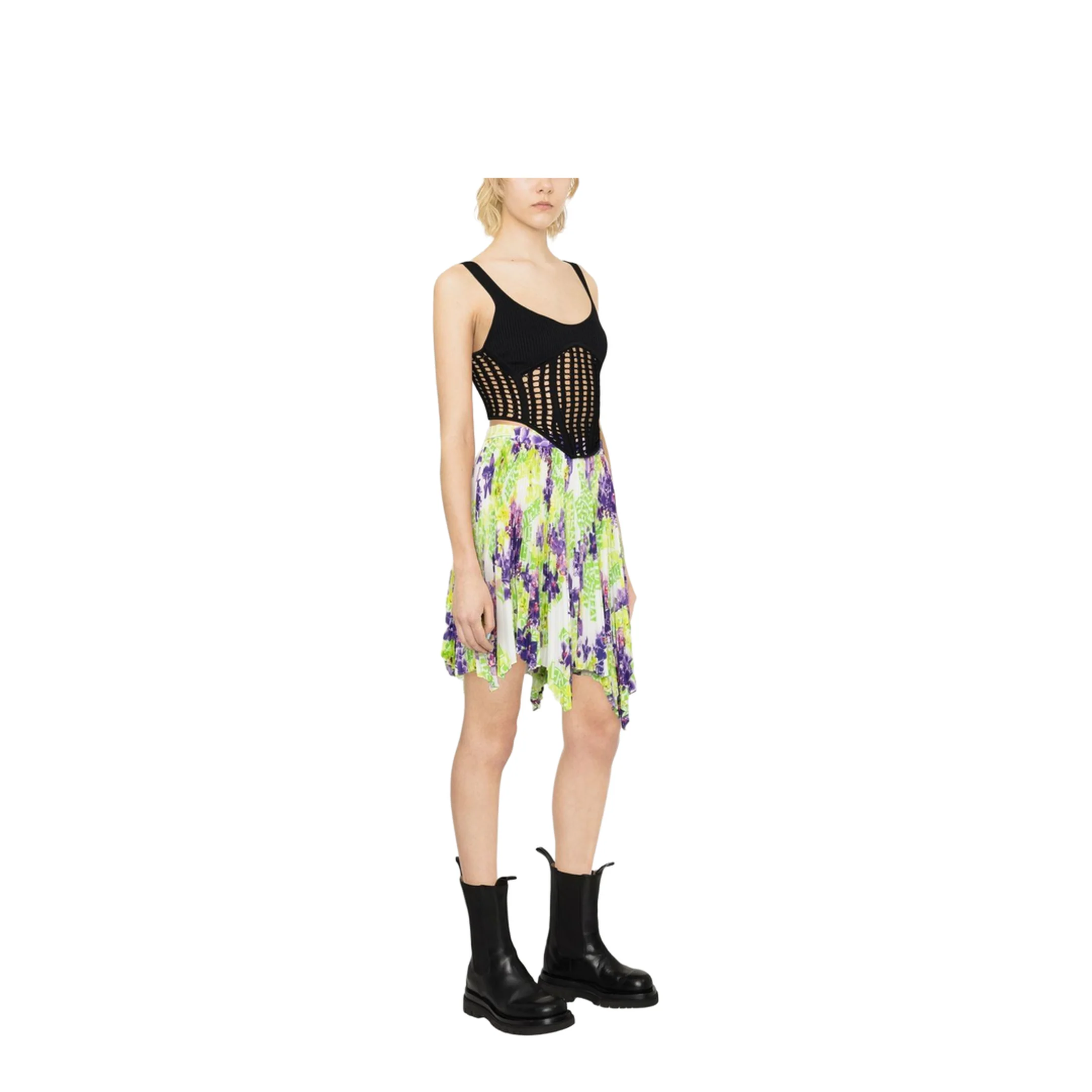 Crêpe de Chine Silk Skirt with All-Over Print and Asymmetrical Style - Image 4