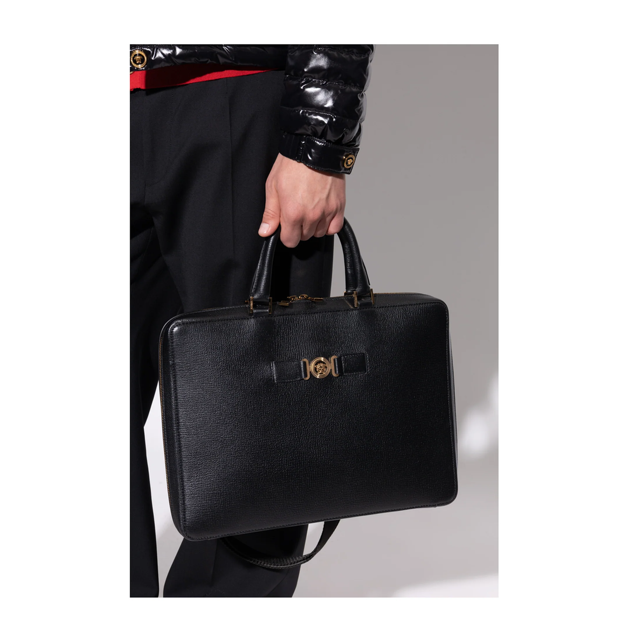 Medusa Head Leather Handbag - Black - Image 2