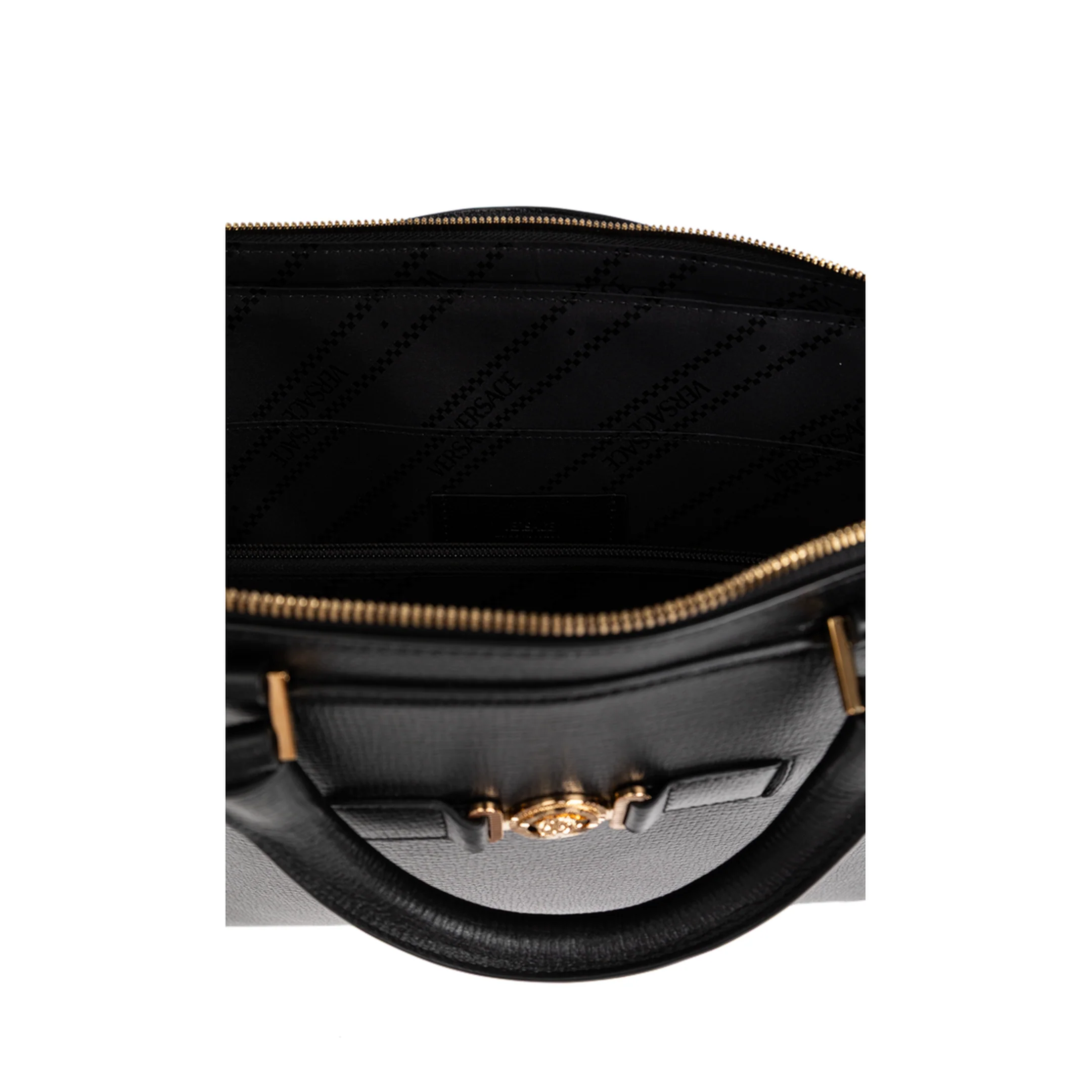 Medusa Head Leather Handbag - Black - Image 5