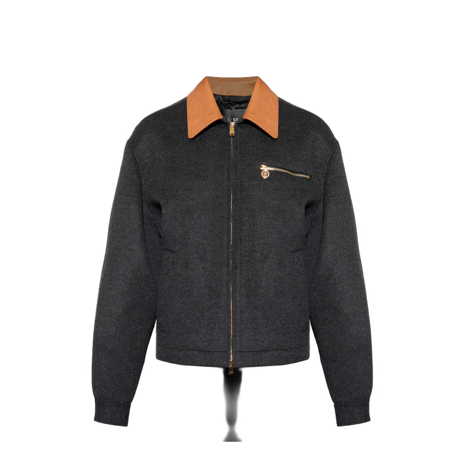 Grey Wool Jacket Lather Collar