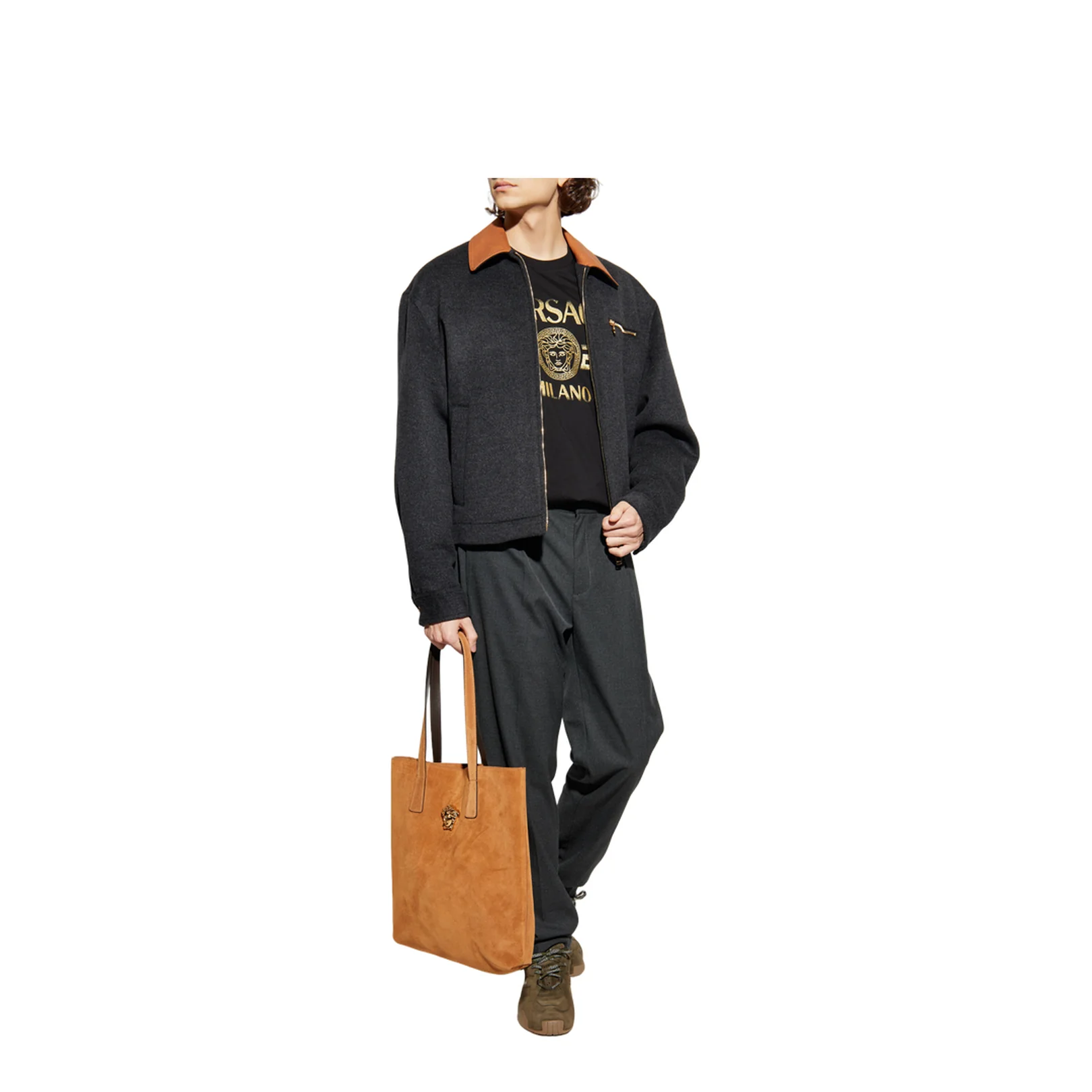 Grey Wool Jacket Lather Collar - Image 2