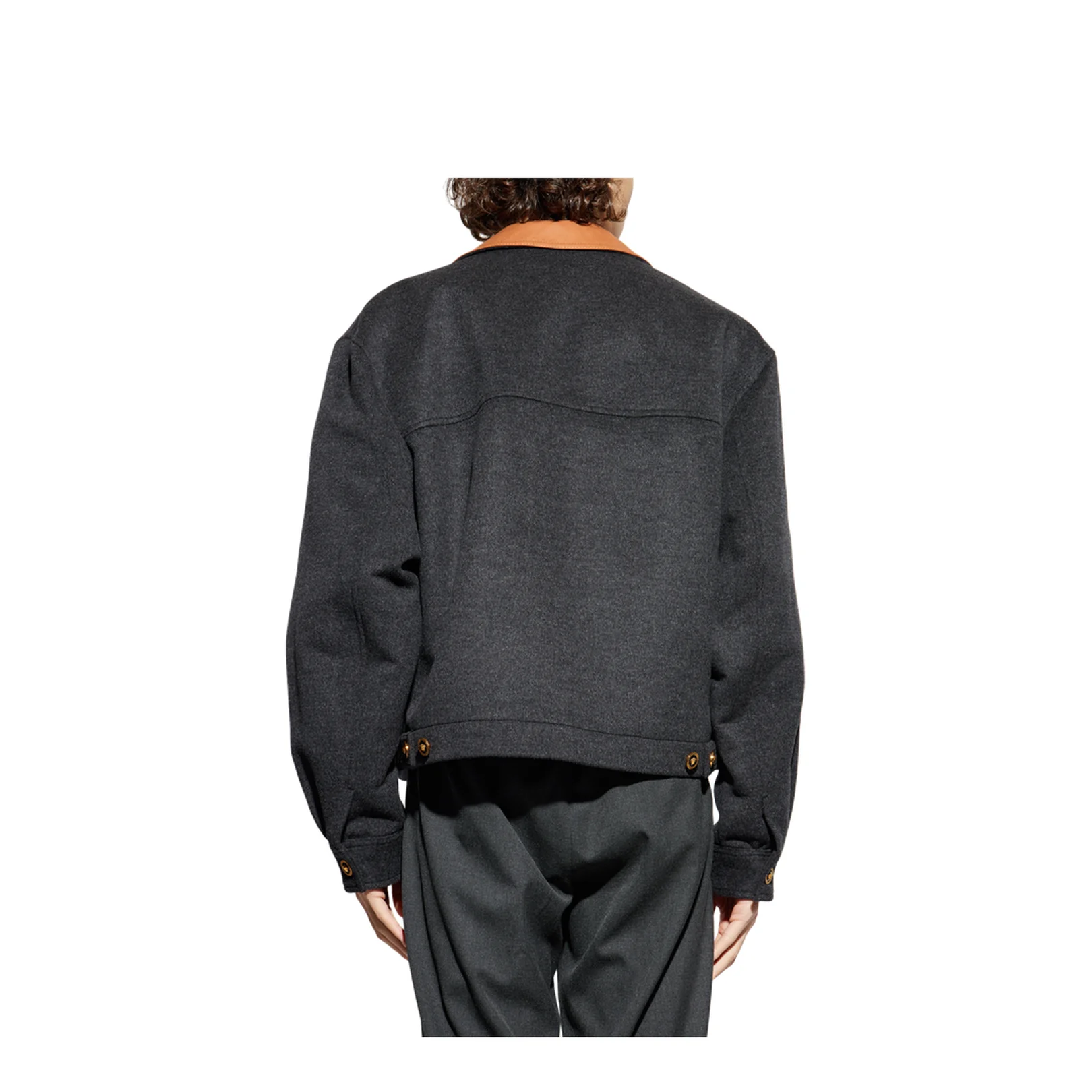 Grey Wool Jacket Lather Collar - Image 4