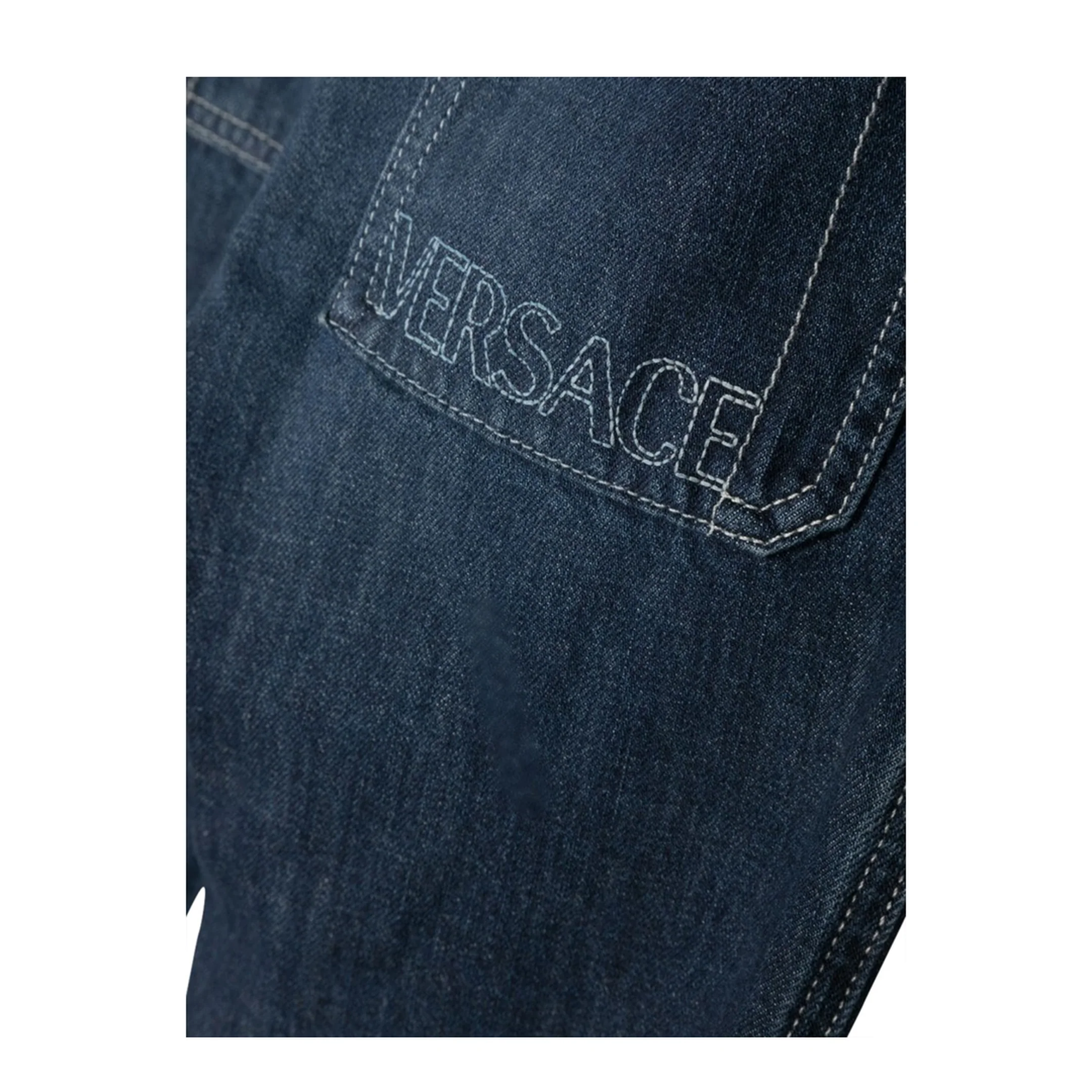 Embroidered Logo Denim Jeans - Dark Blue - Image 3