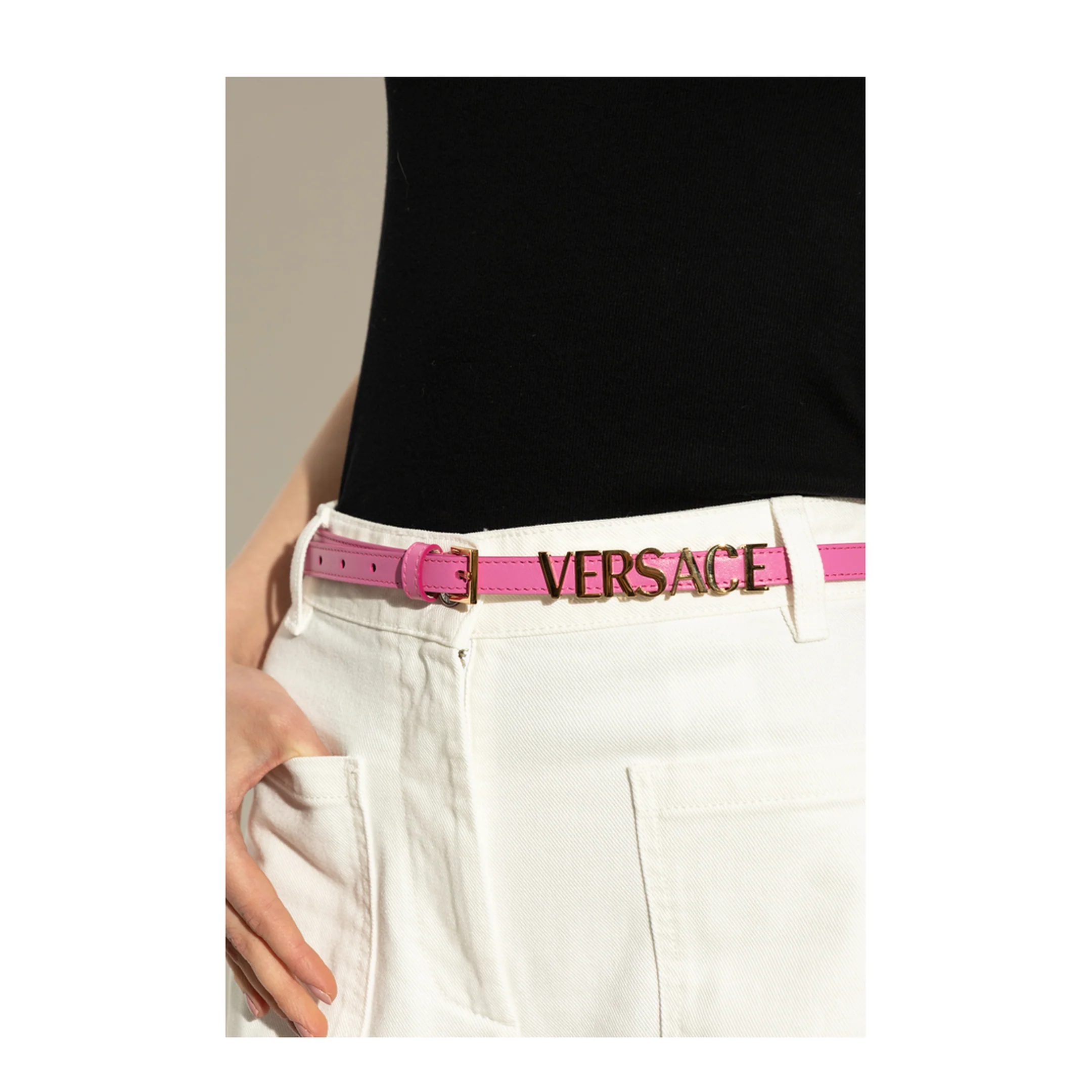 Women's Leather Belt Pink - Image 2