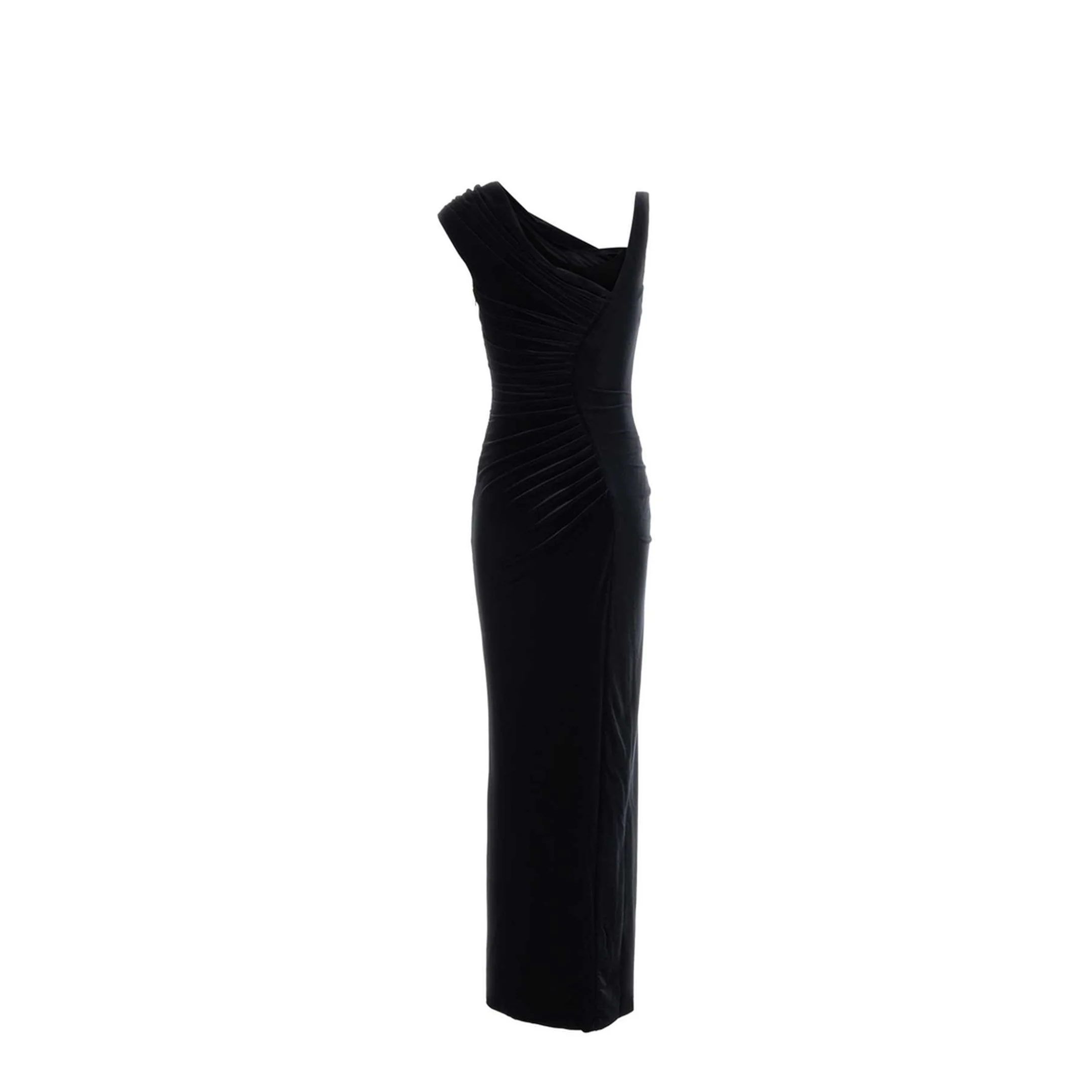 Black Sleeveless Long Dress with Medusa Plaque - Image 2