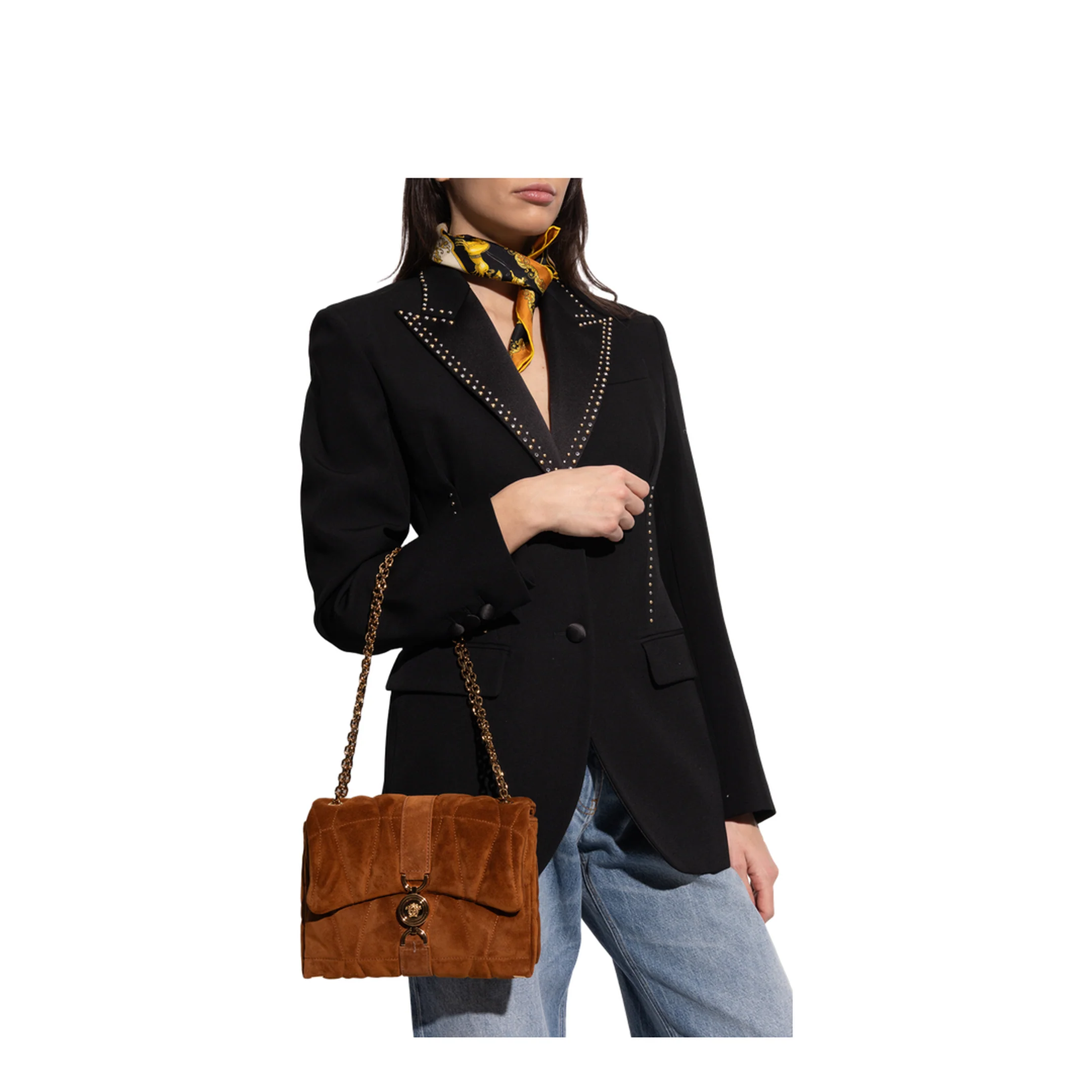 Quilted Chain Suede Shoulder Bag - Brown - Image 2