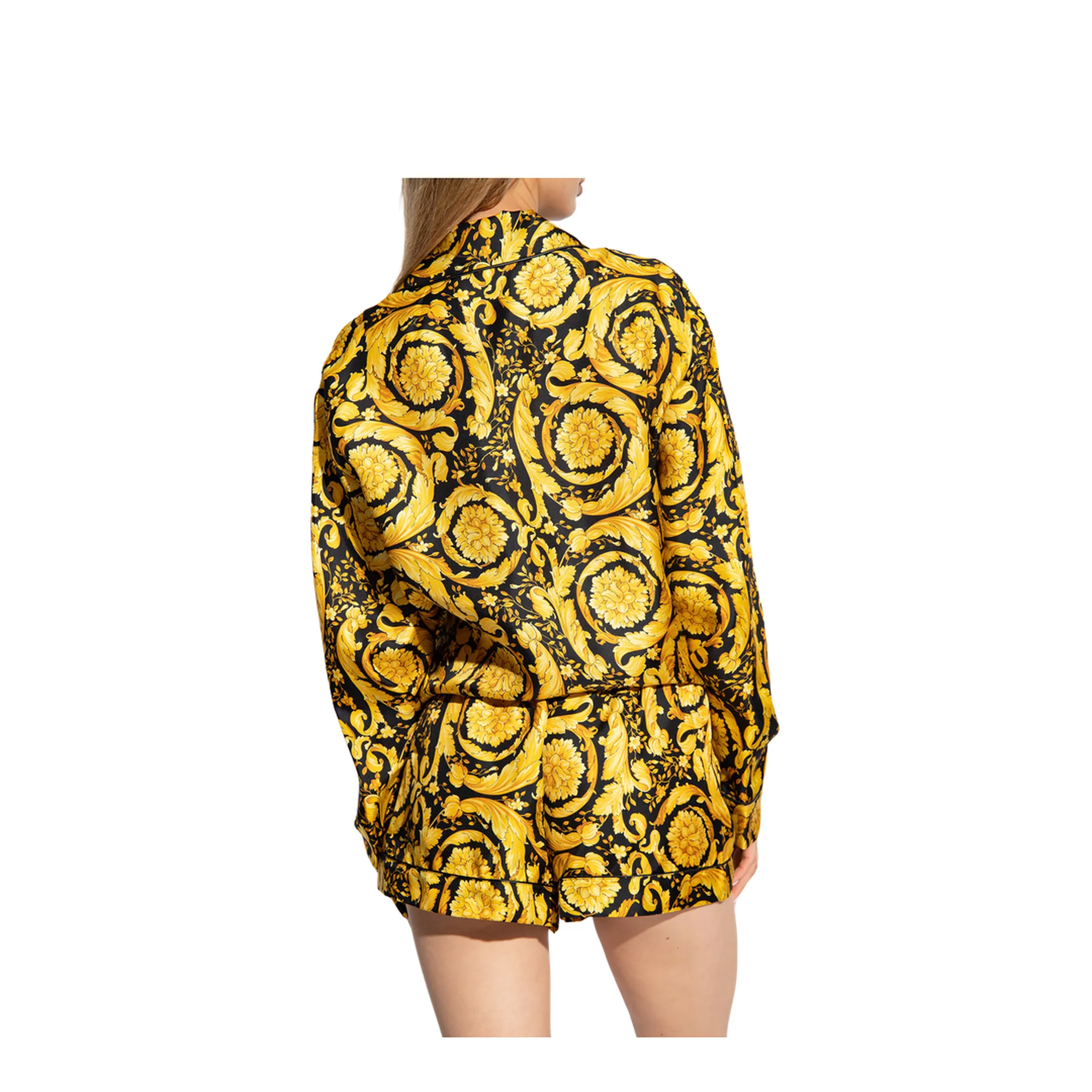 Silk Pyjama Top Baroque Print Vivid Yellow Black - Image 3