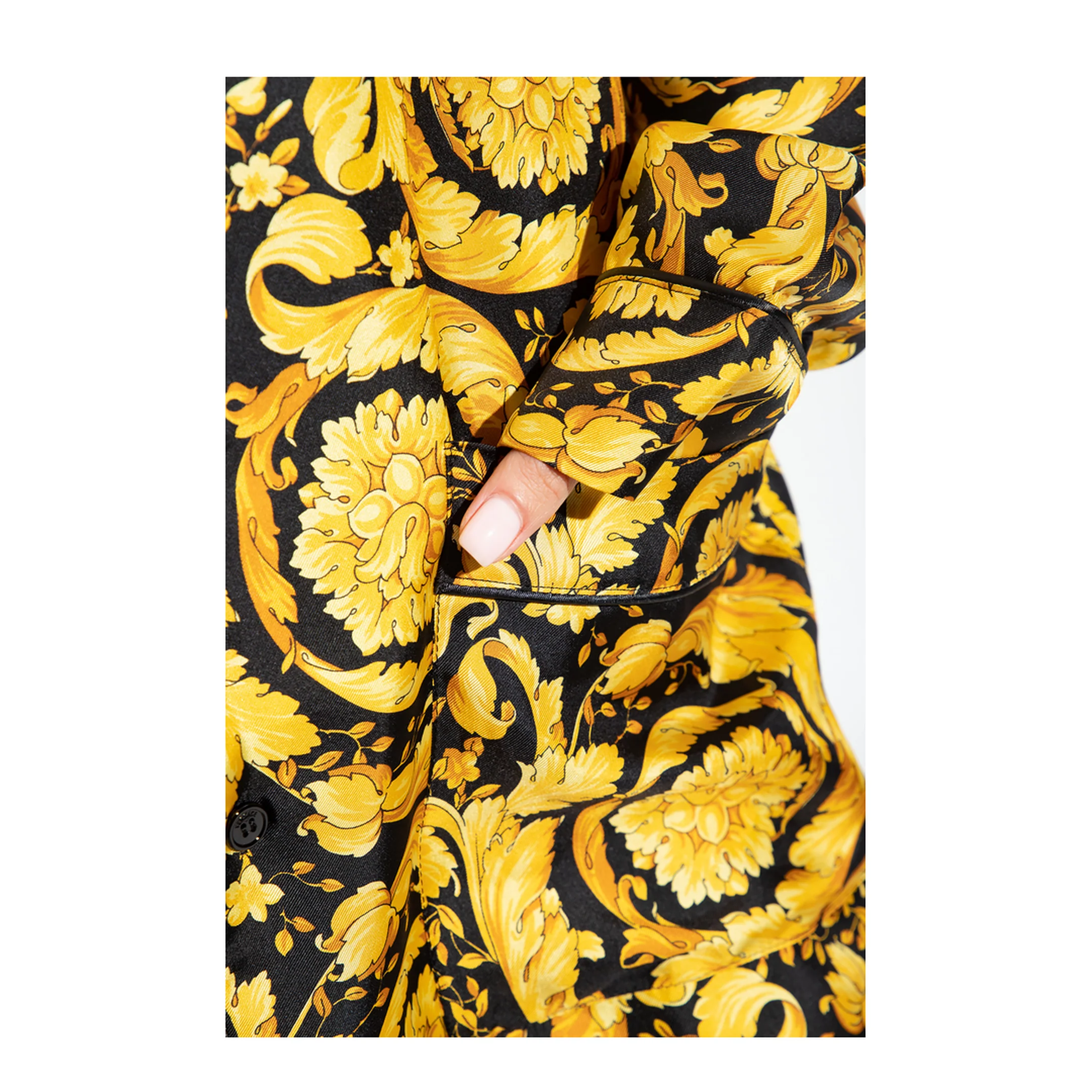 Silk Pyjama Top Baroque Print Vivid Yellow Black - Image 4