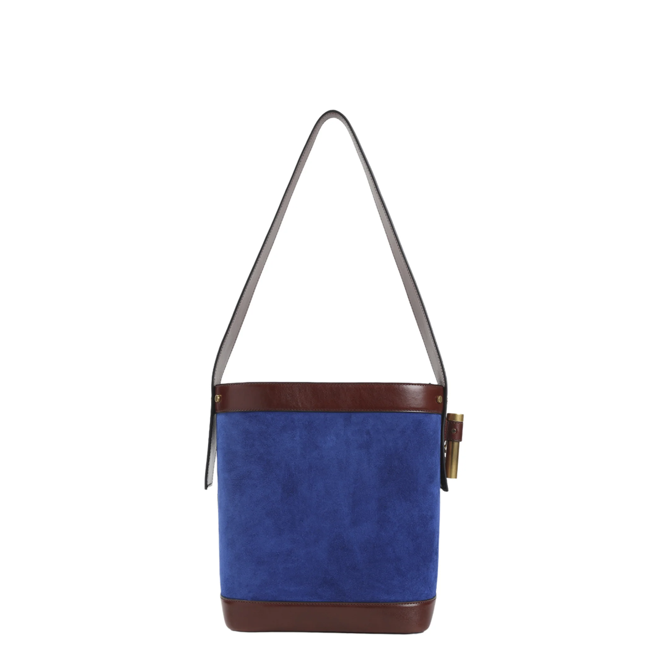 Pivot Small Suede Bucket Bag - Blue/Brown - Image 2