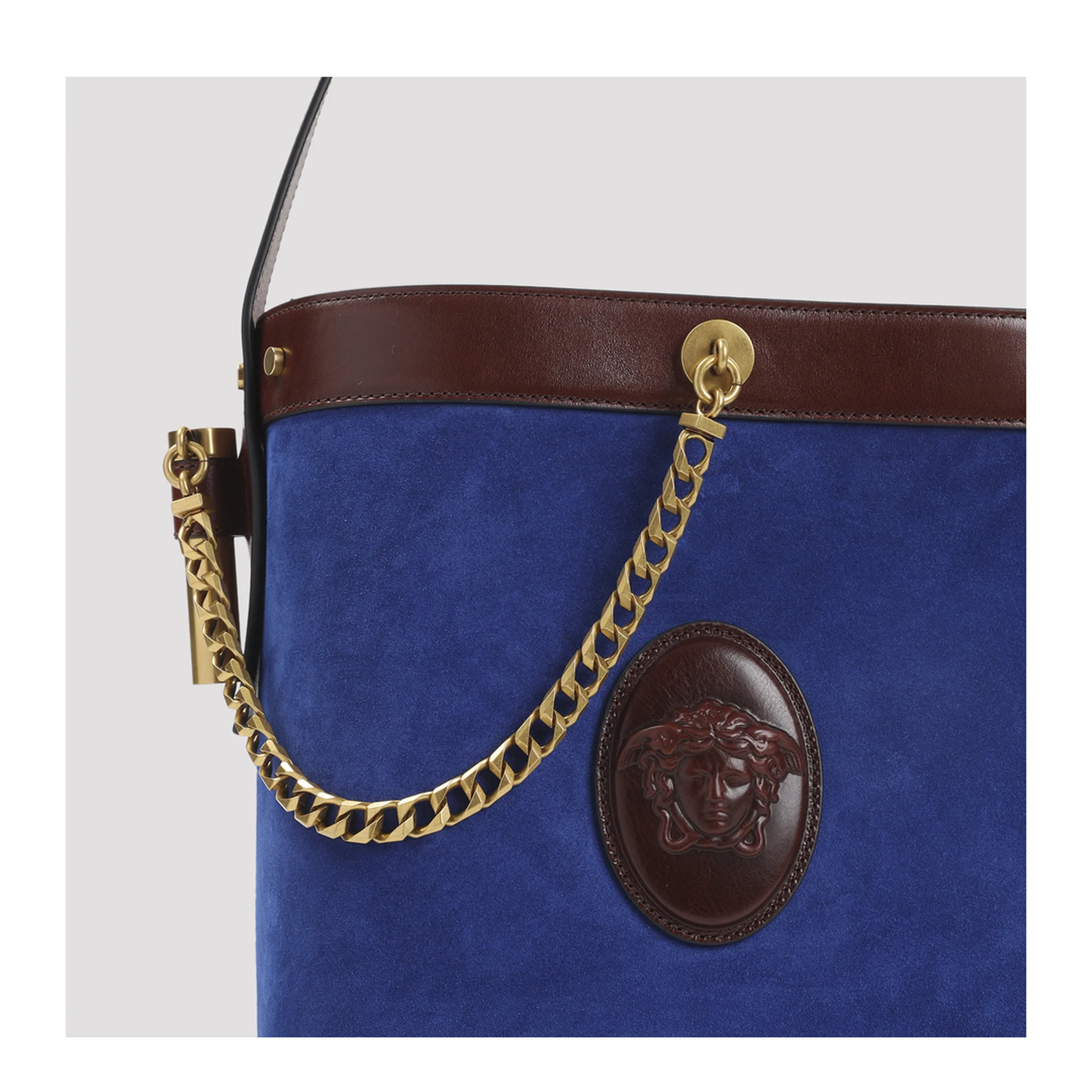 Pivot Small Suede Bucket Bag - Blue/Brown - Image 3