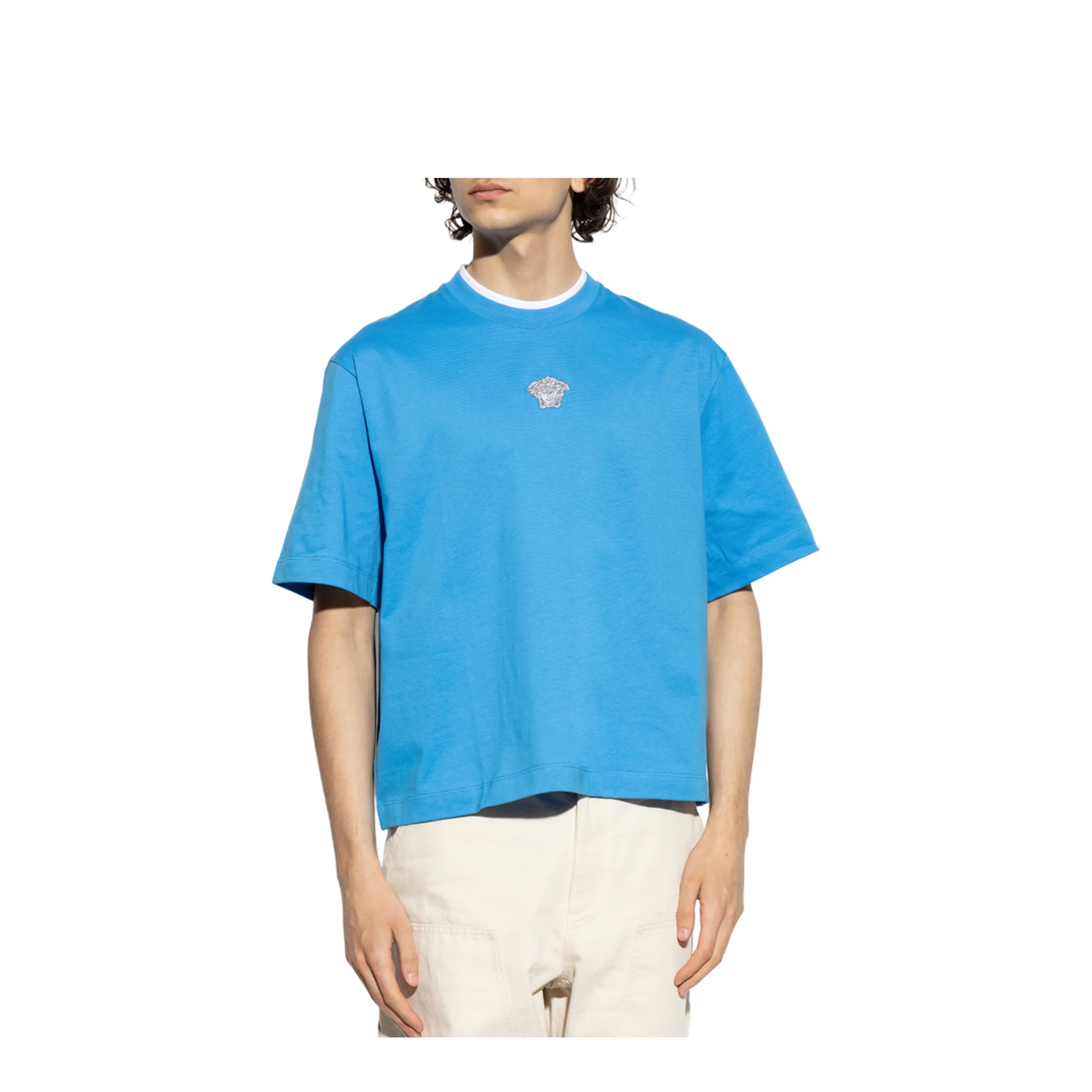 Embroidered Medusa Boxy T-Shirt Blue - Image 2